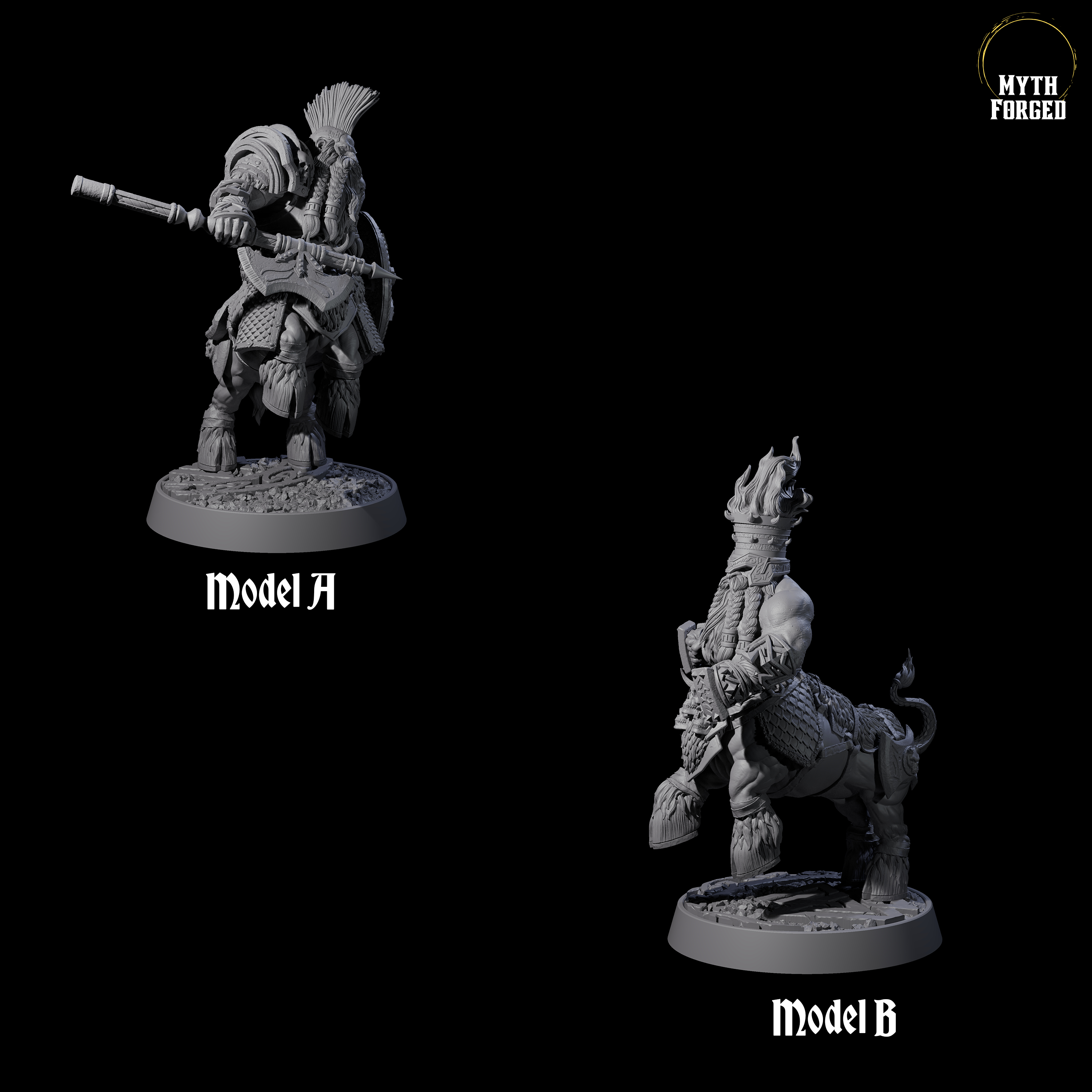 Two Death Paladin Dwarf Centaurs Miniature for Dungeons and Dragons, Pathfinder or other TTRPGs
