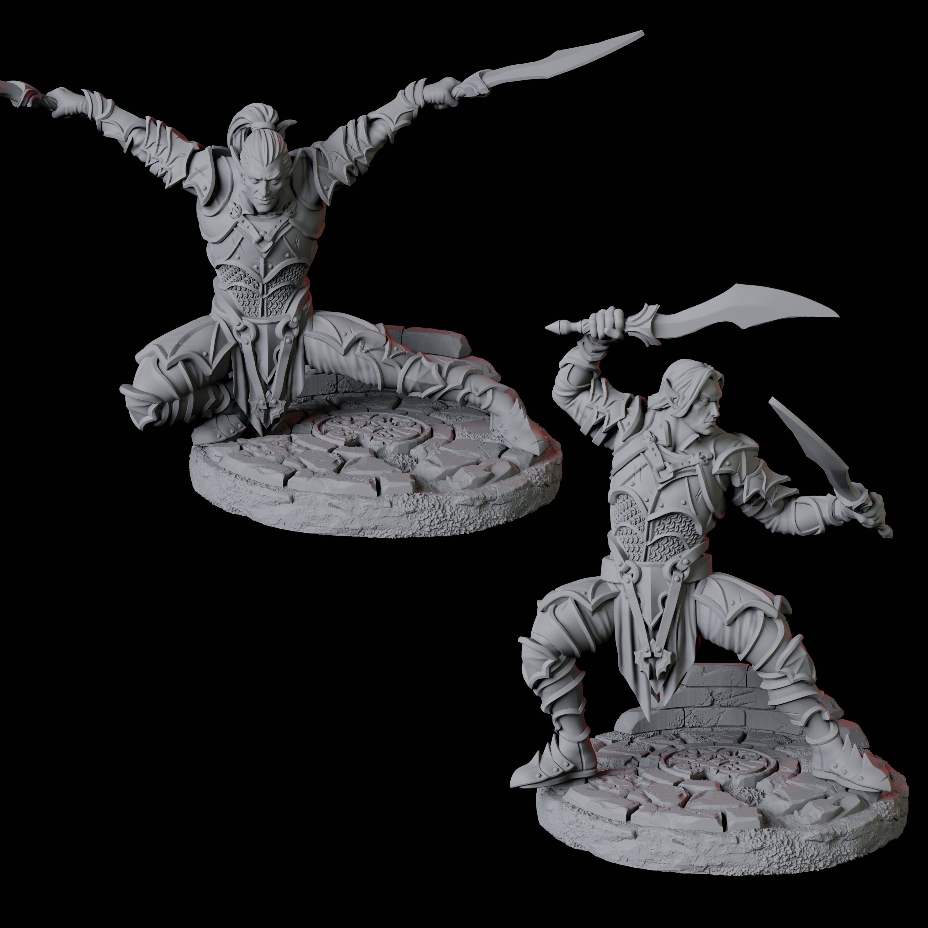 Two Dual Wielding Swordsmen Miniature for Dungeons and Dragons, Pathfinder or other TTRPGs