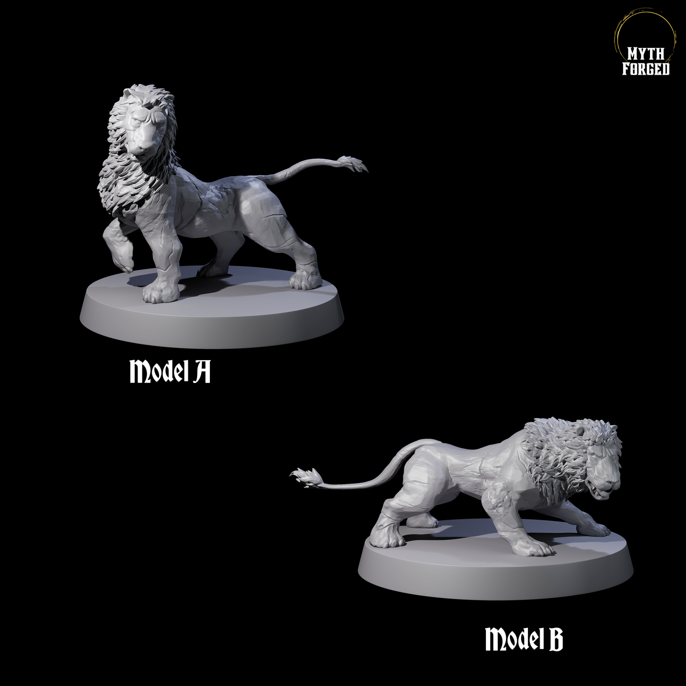 Two Grainy Lion Statues Miniature for Dungeons and Dragons, Pathfinder or other TTRPGs