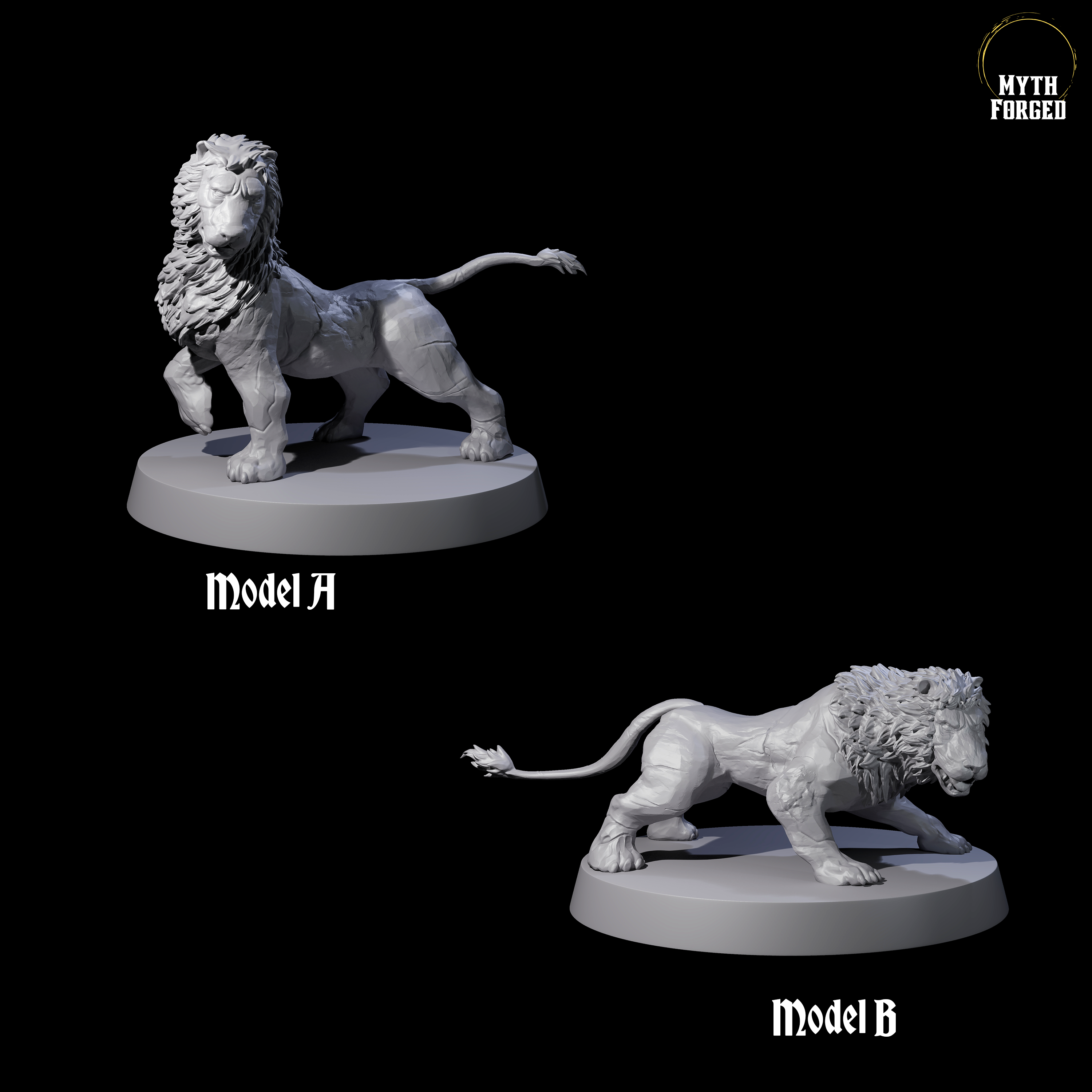 Two Grainy Lion Statues Miniature for Dungeons and Dragons, Pathfinder or other TTRPGs