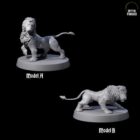 Two Grainy Lion Statues Miniature for Dungeons and Dragons, Pathfinder or other TTRPGs