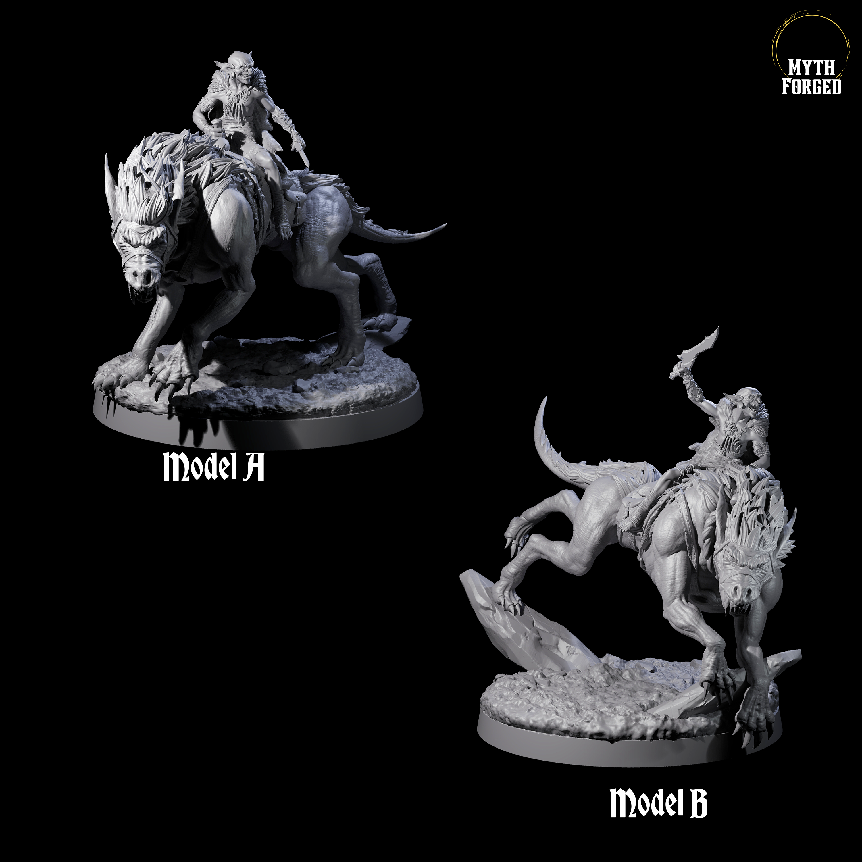 Two Insane Goblin Worg Riders Miniature for Dungeons and Dragons, Pathfinder or other TTRPGs