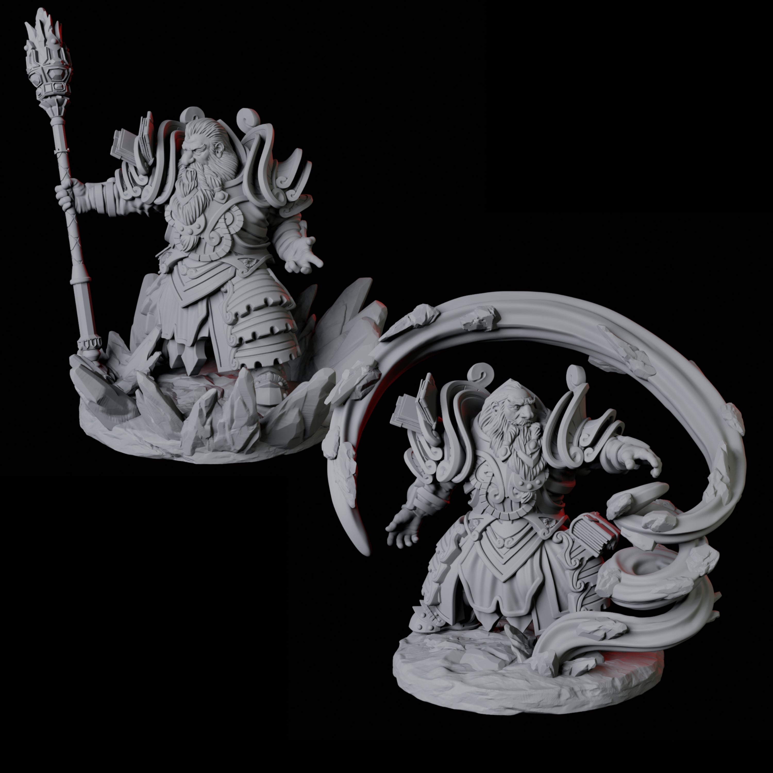 Two Male Casting Geomancers Miniature for Dungeons and Dragons, Pathfinder or other TTRPGs