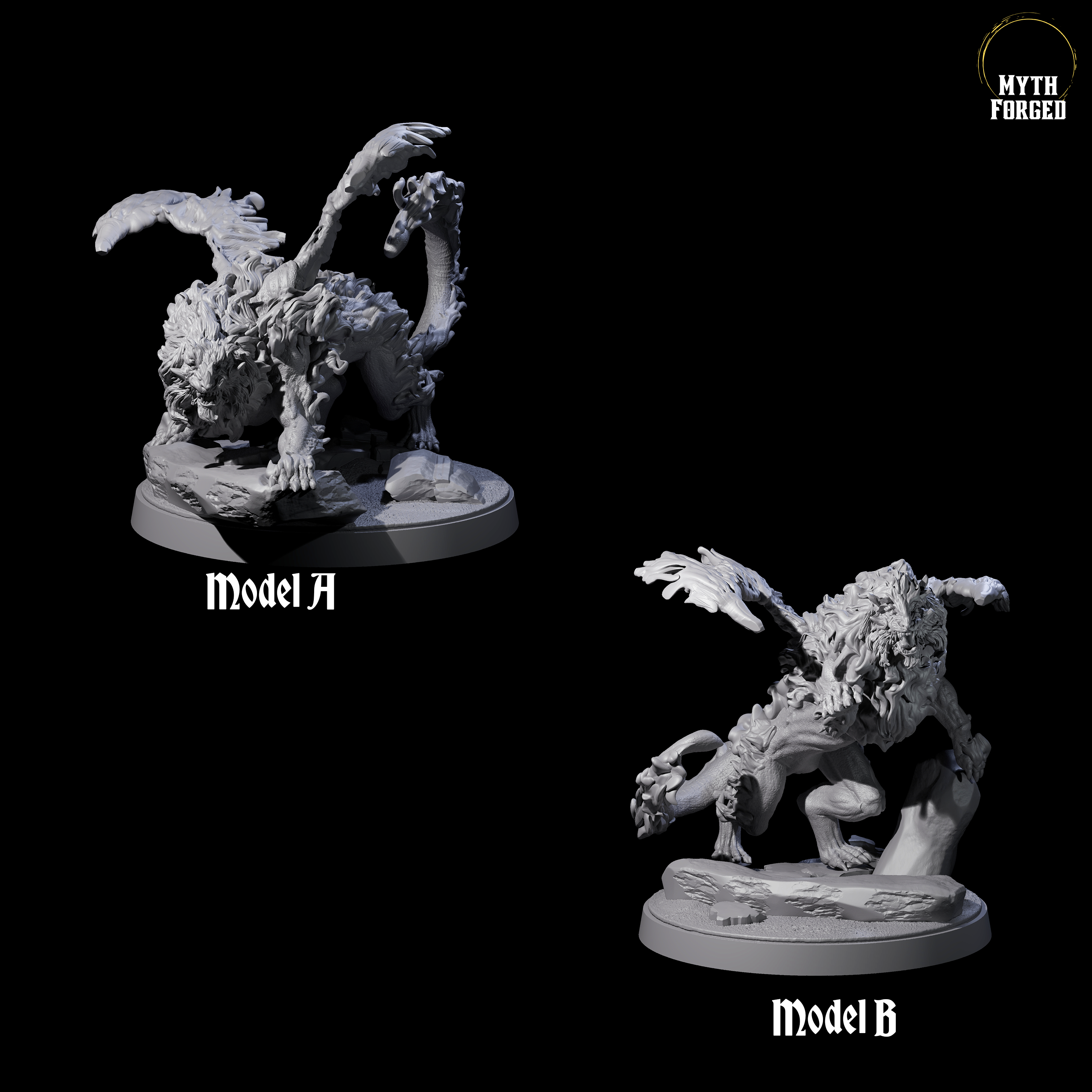Two Prowling Grimalkins Miniature for Dungeons and Dragons, Pathfinder or other TTRPGs