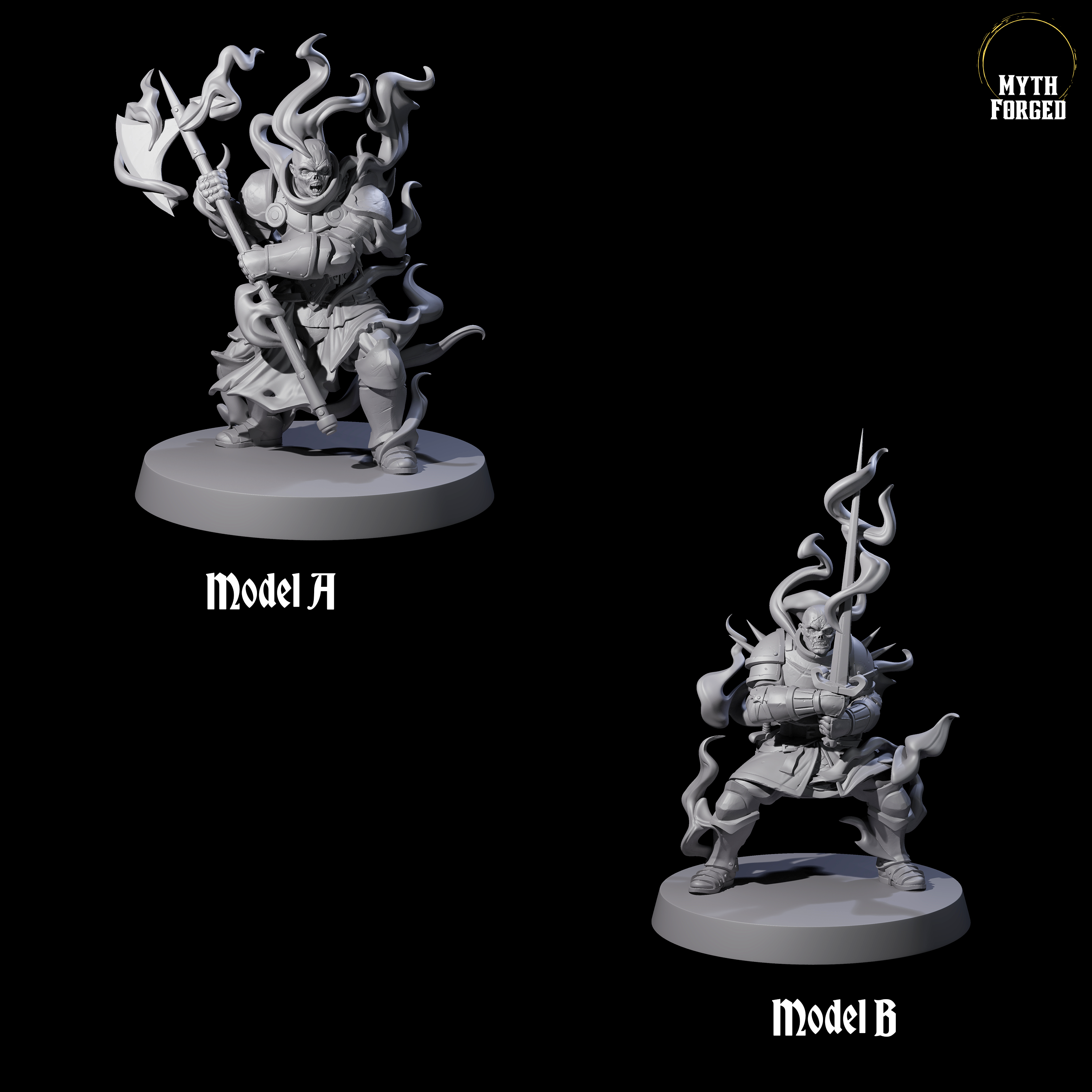 Two Smoking Shadow Paladins Miniature for Dungeons and Dragons, Pathfinder or other TTRPGs