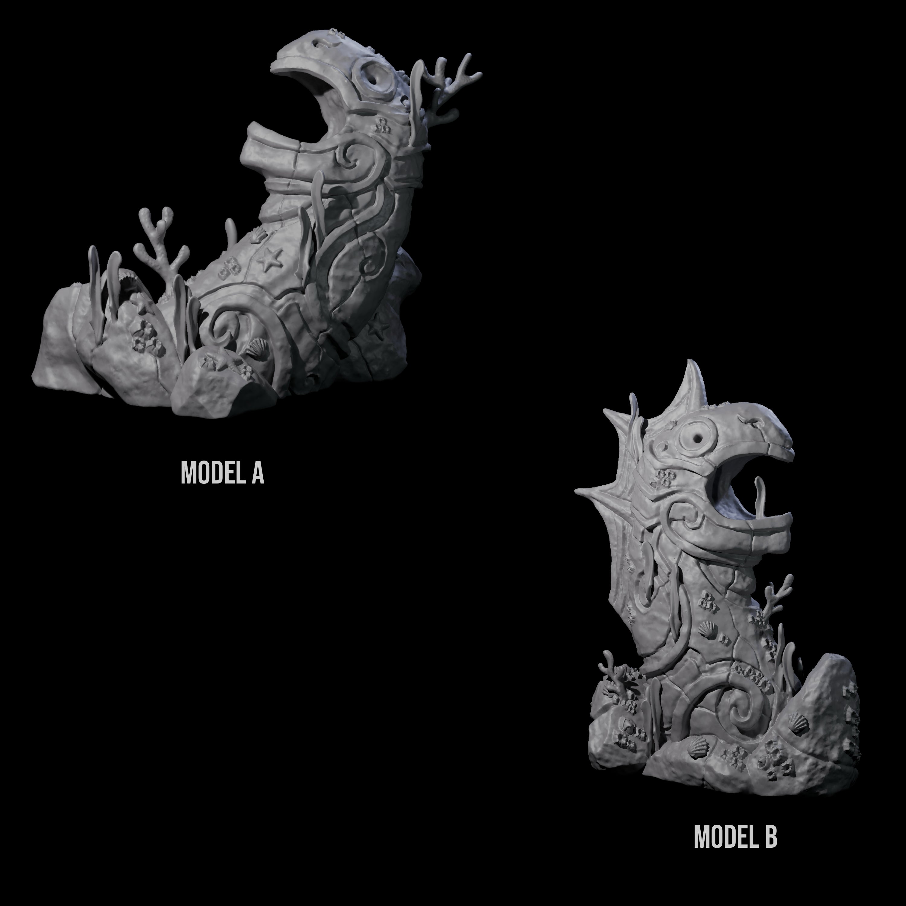 Two Underwater Ruined Statues Miniature for Dungeons and Dragons, Pathfinder or other TTRPGs