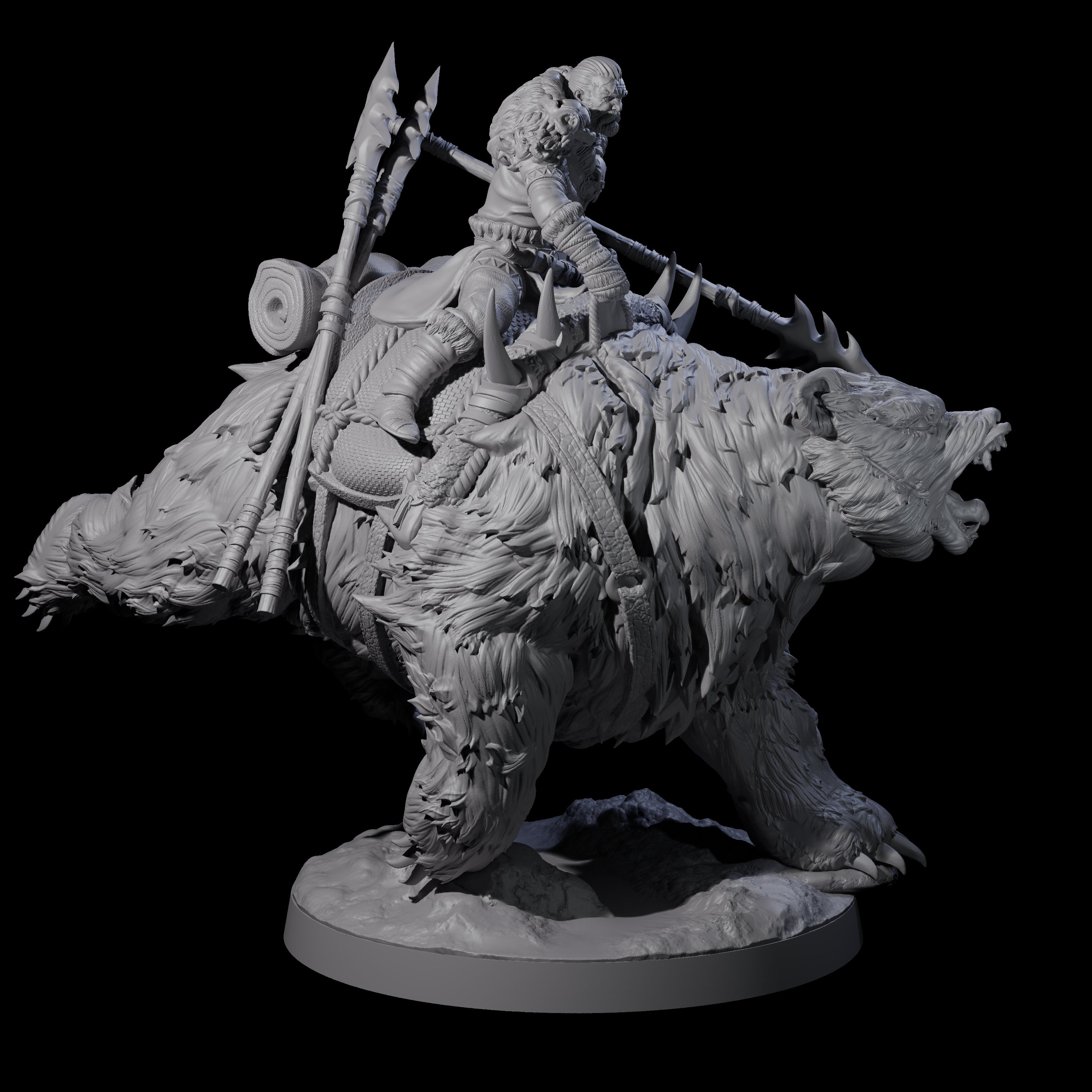 Two Wild Bear Riders Miniature for Dungeons and Dragons, Pathfinder or other TTRPGs