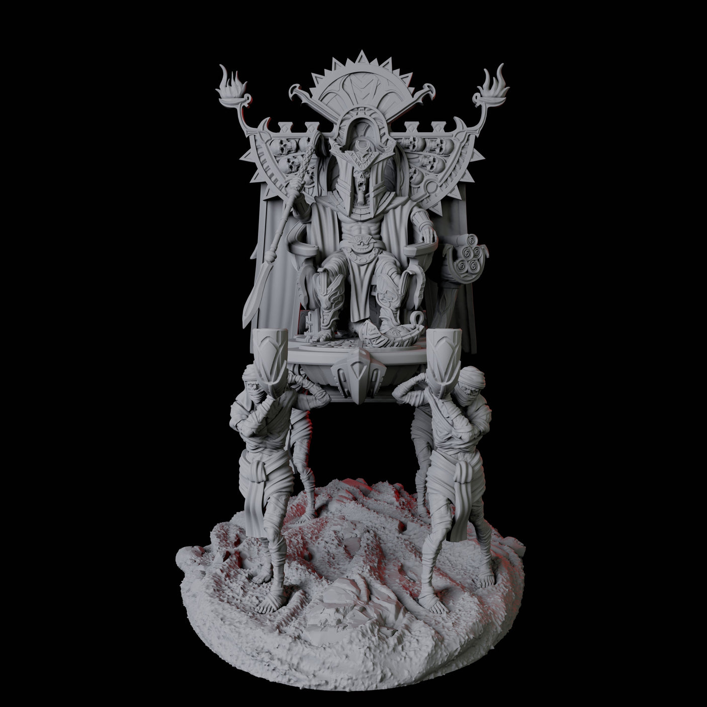 Undead Pharoh on Litter Miniature for Dungeons and Dragons, Pathfinder or other TTRPGs