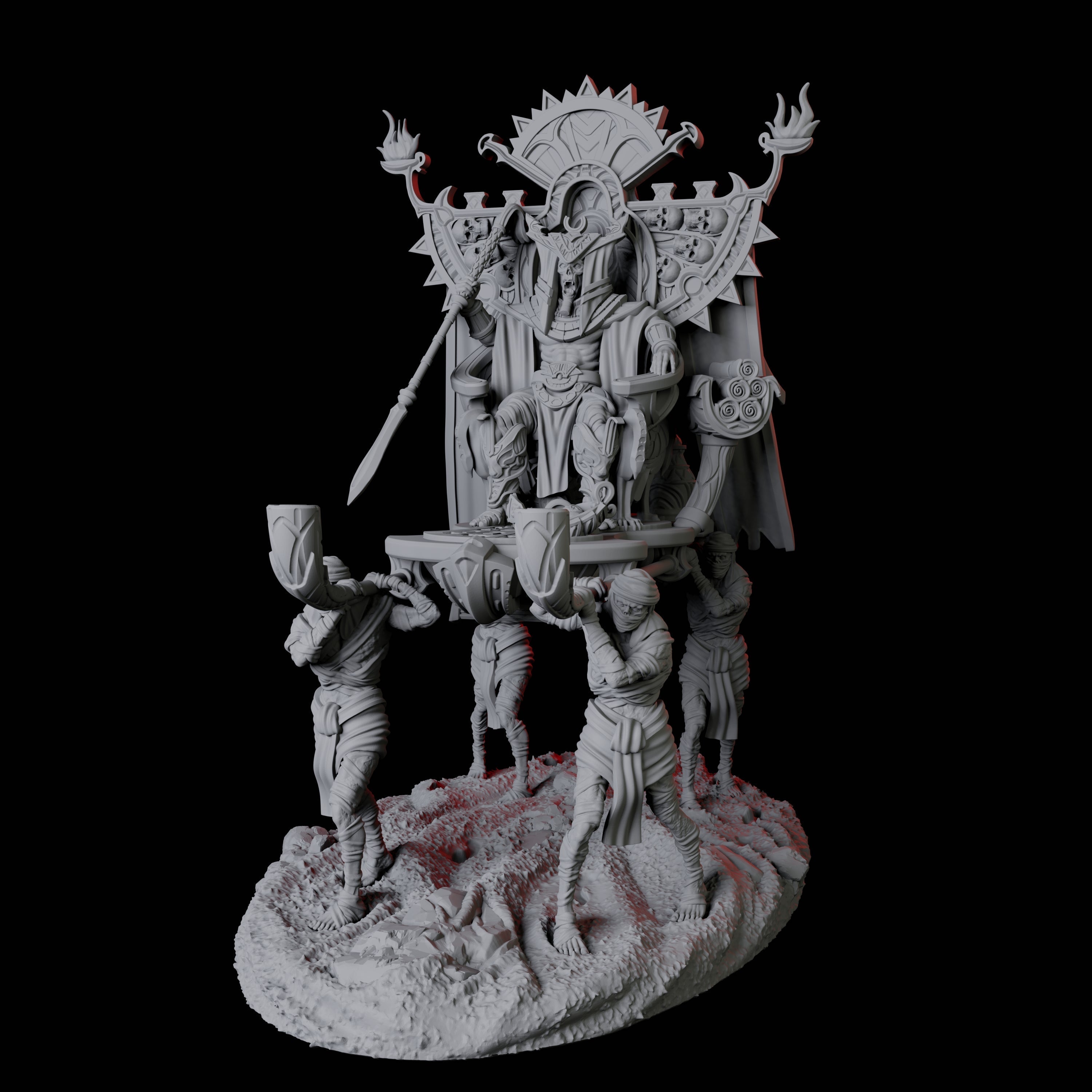 Undead Pharoh on Litter Miniature for Dungeons and Dragons, Pathfinder or other TTRPGs