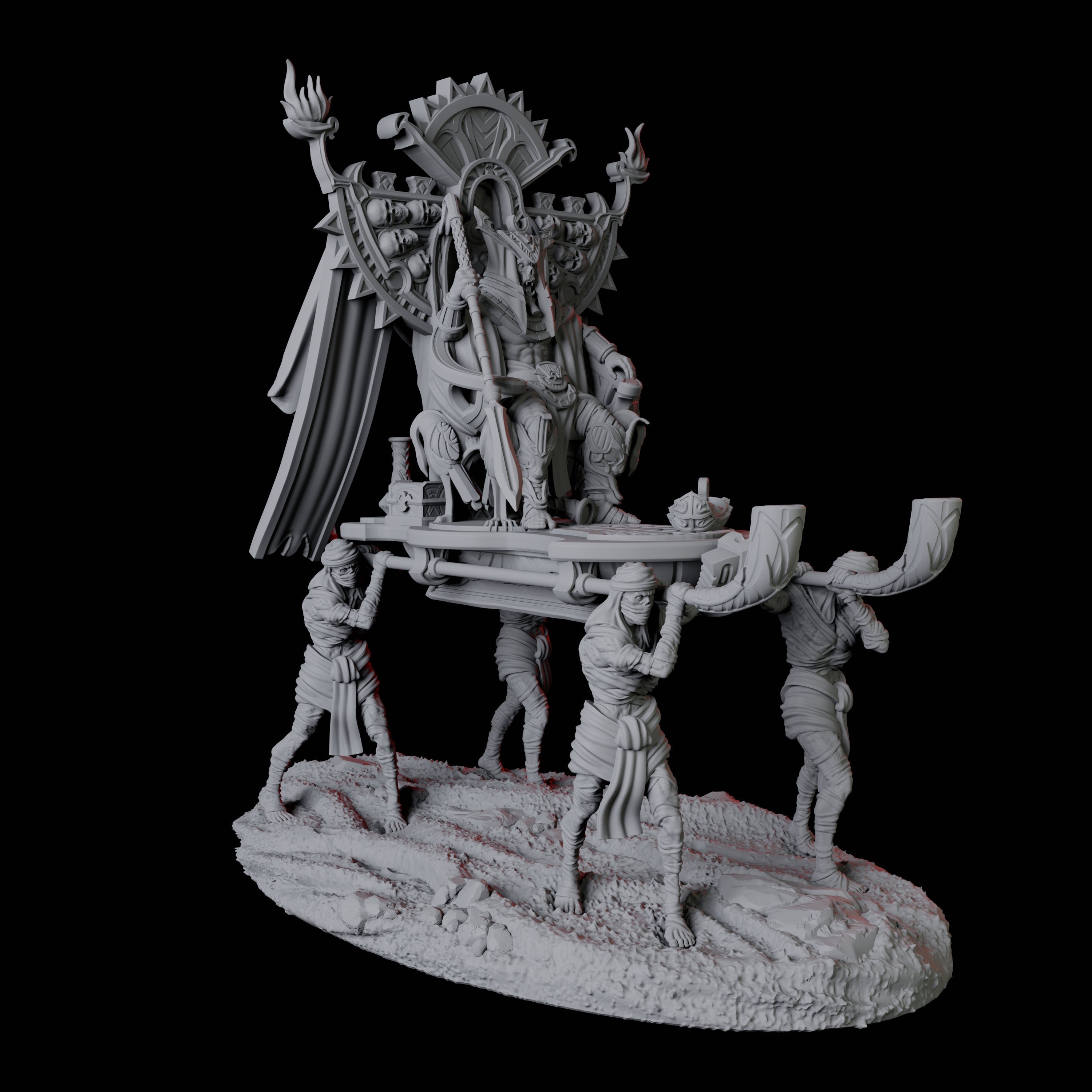 Undead Pharoh on Litter Miniature for Dungeons and Dragons, Pathfinder or other TTRPGs