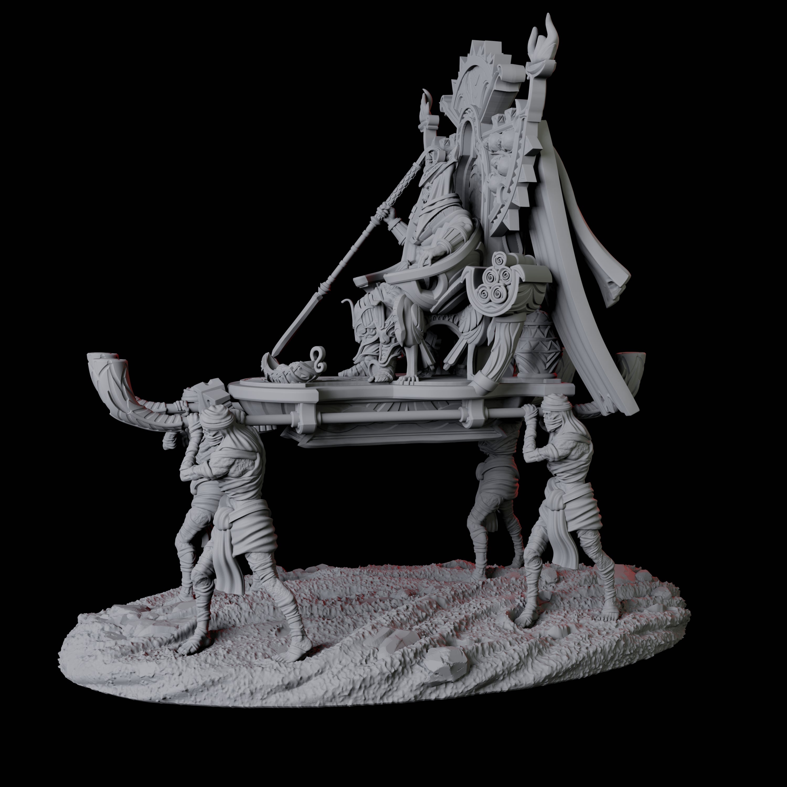 Undead Pharoh on Litter Miniature for Dungeons and Dragons, Pathfinder or other TTRPGs