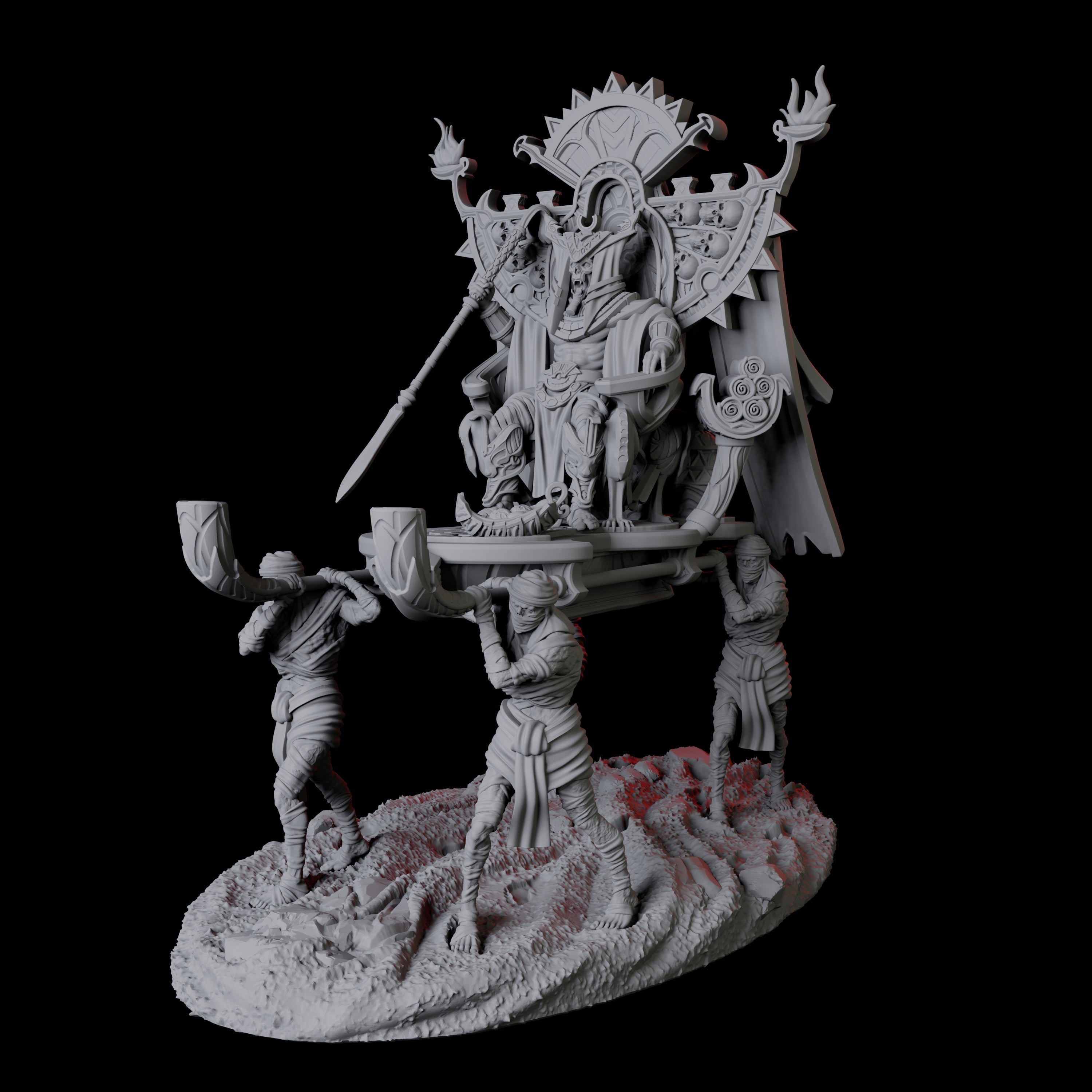 Undead Pharoh on Litter Miniature for Dungeons and Dragons, Pathfinder or other TTRPGs