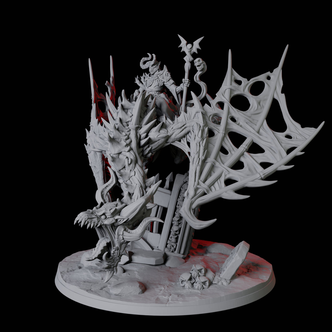Undead Warlock riding a Dracolich Miniature for Dungeons and Dragons, Pathfinder or other TTRPGs