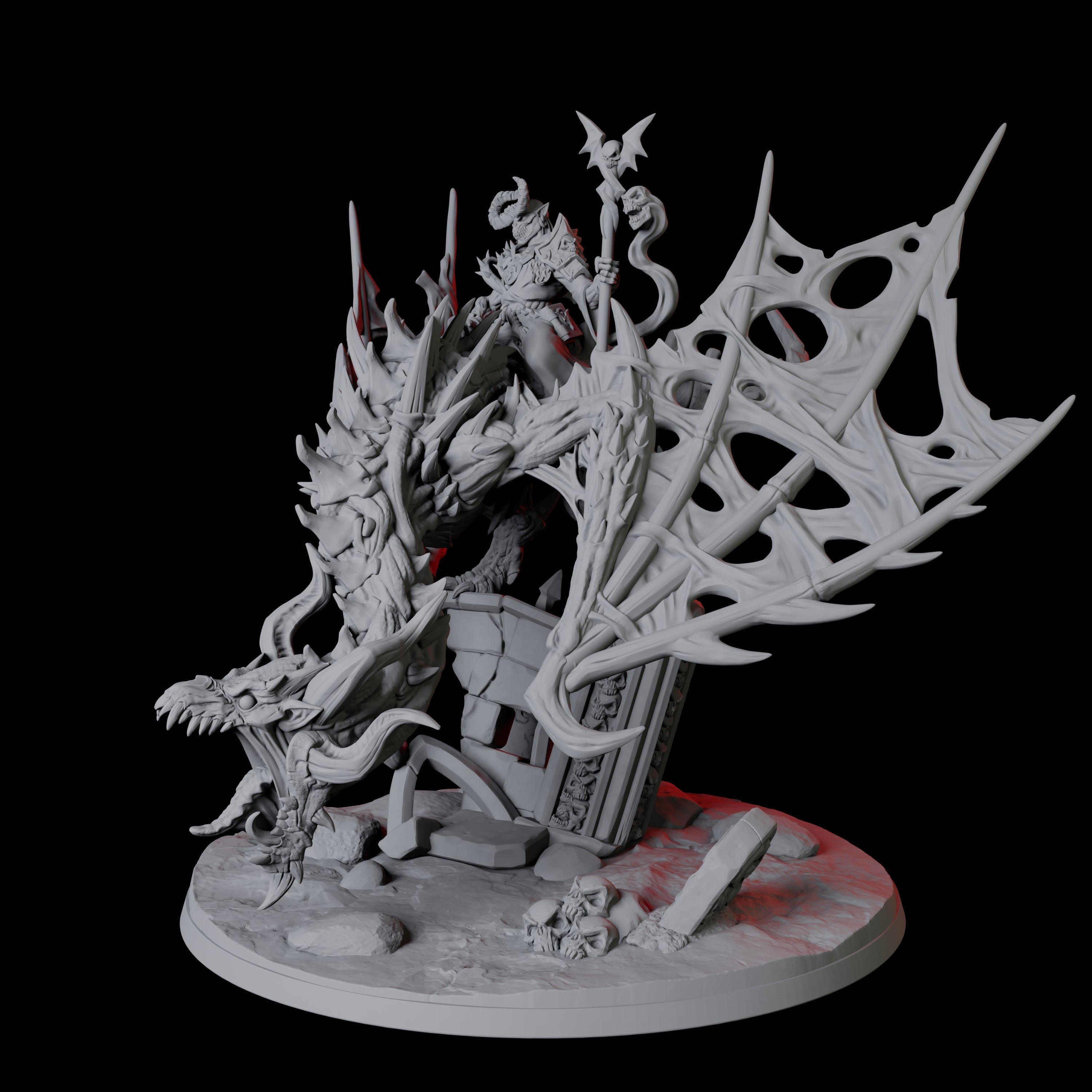 Undead Warlock riding a Dracolich Miniature for Dungeons and Dragons, Pathfinder or other TTRPGs