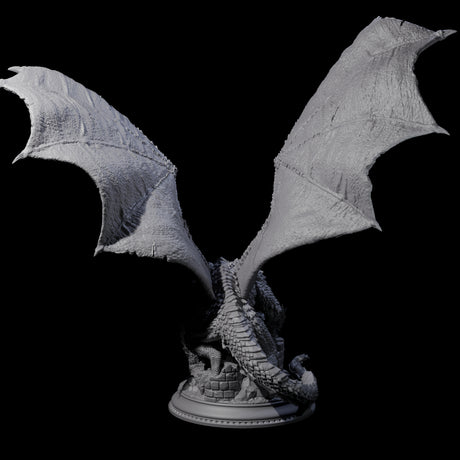Unfurled Silver Dragon Miniature for Dungeons and Dragons, Pathfinder or other TTRPGs