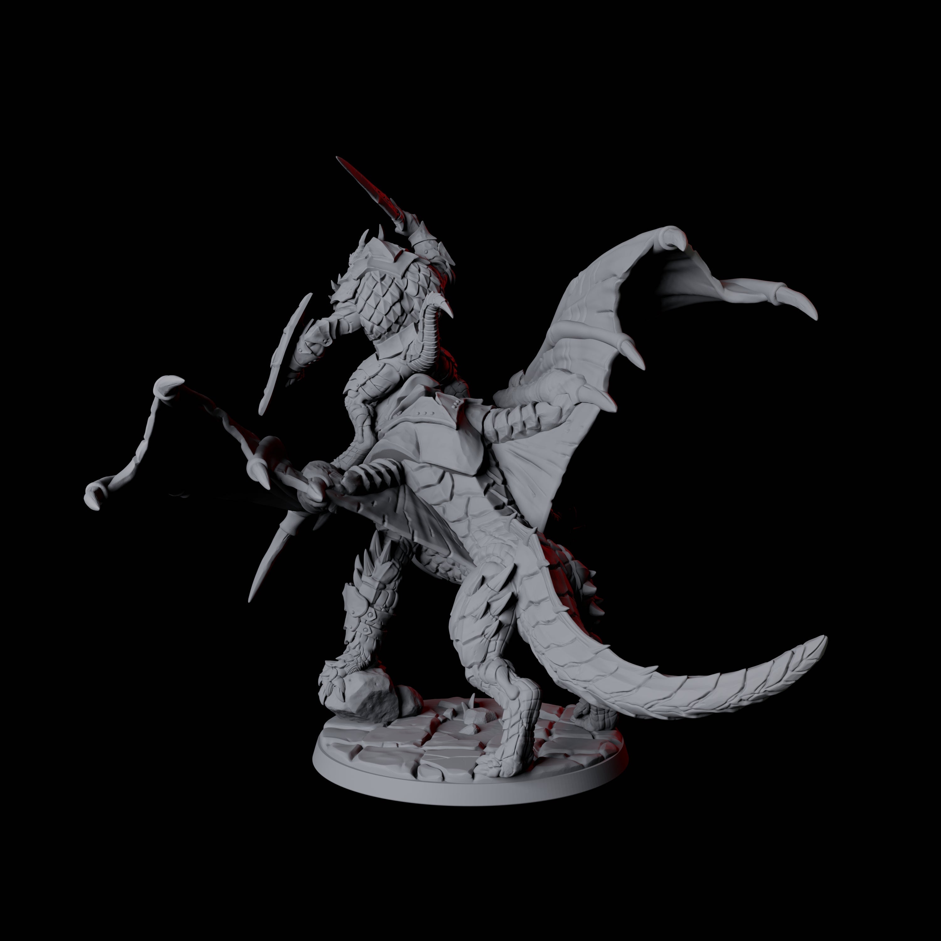 Valiant Dragonborn Warriors Riding Dragon B Miniature for Dungeons and Dragons, Pathfinder or other TTRPGs