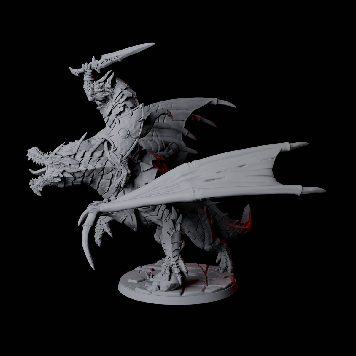 Valiant Dragonborn Warriors Riding Dragon B Miniature for Dungeons and Dragons, Pathfinder or other TTRPGs