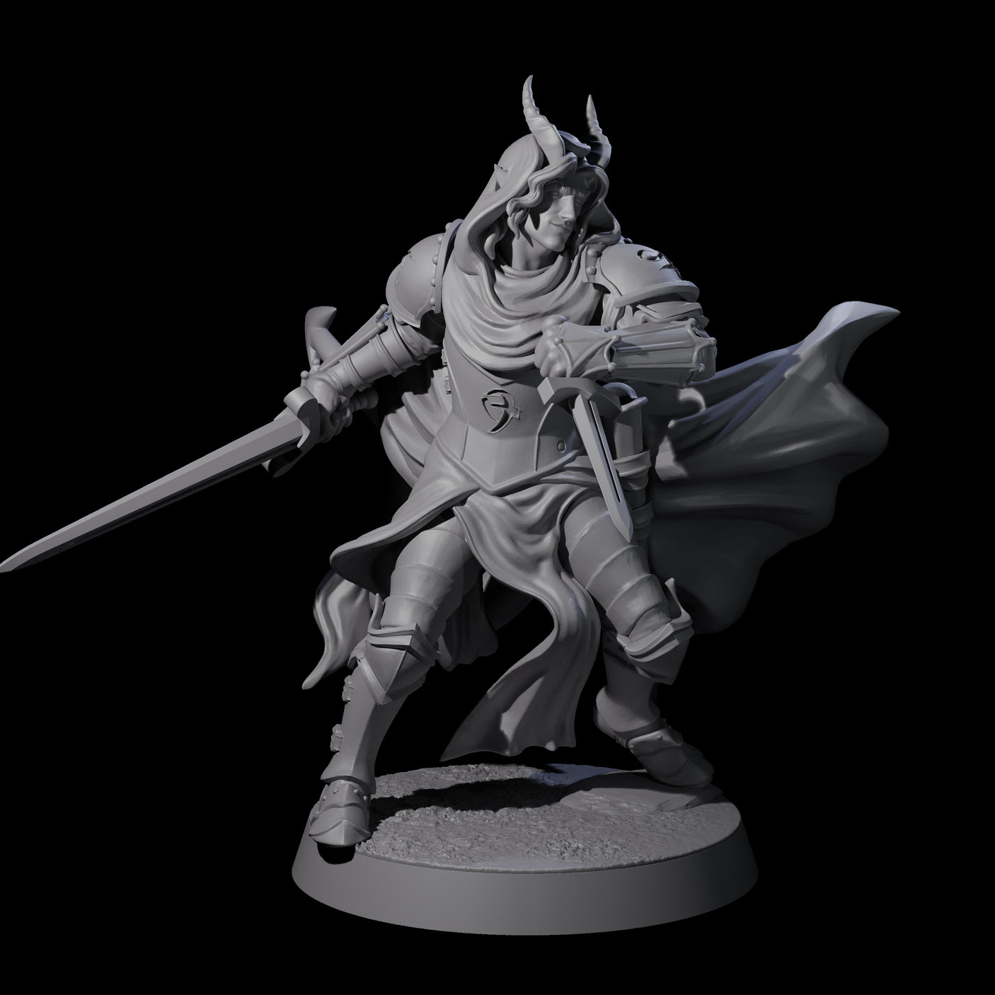 Valiant Tiefling Knight B Miniature for Dungeons and Dragons, Pathfinder or other TTRPGs