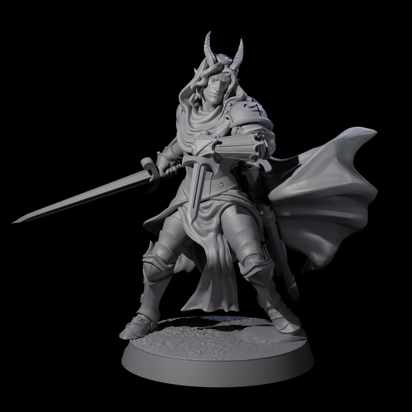 Valiant Tiefling Knight B Miniature for Dungeons and Dragons, Pathfinder or other TTRPGs