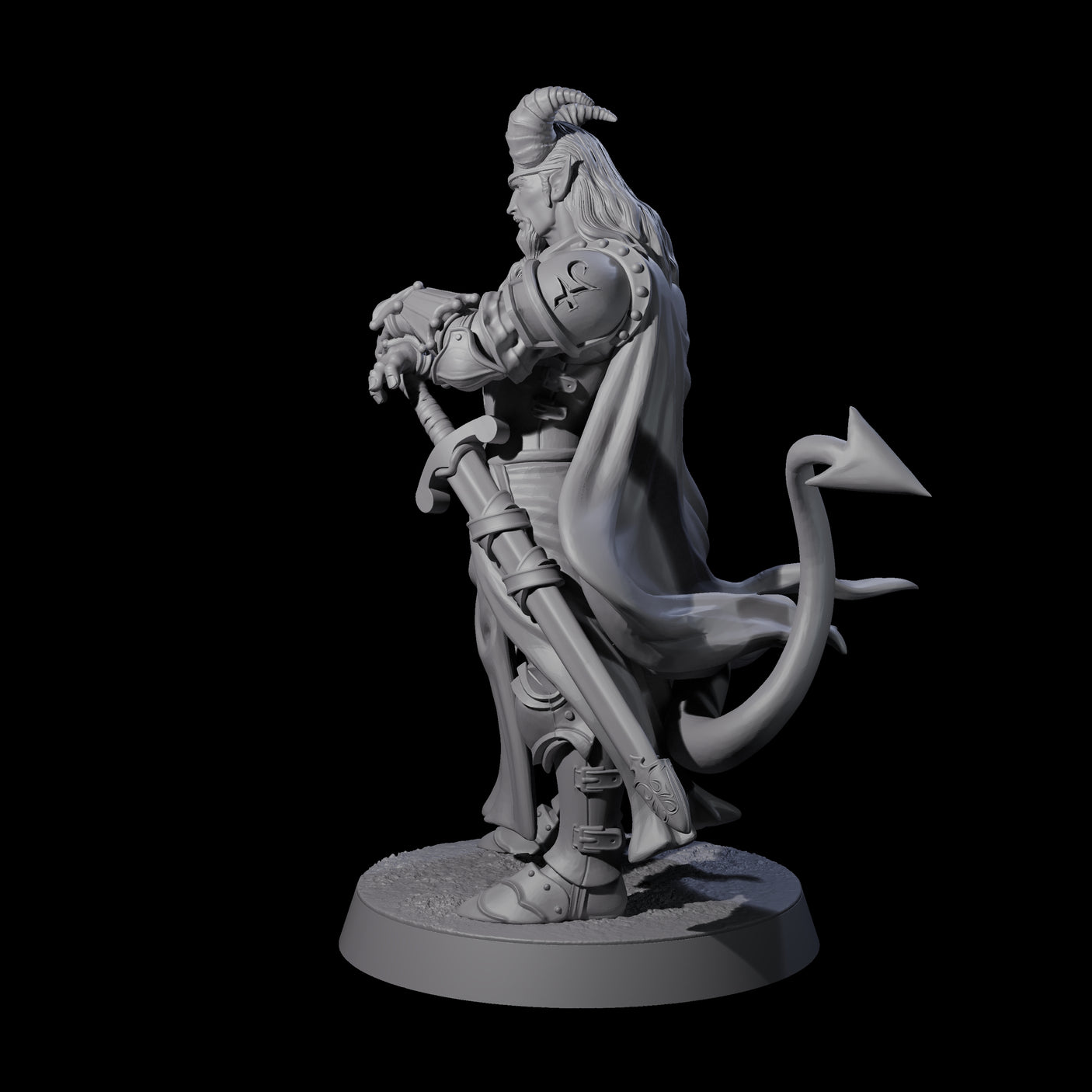 Valiant Tiefling Knight C Miniature for Dungeons and Dragons, Pathfinder or other TTRPGs