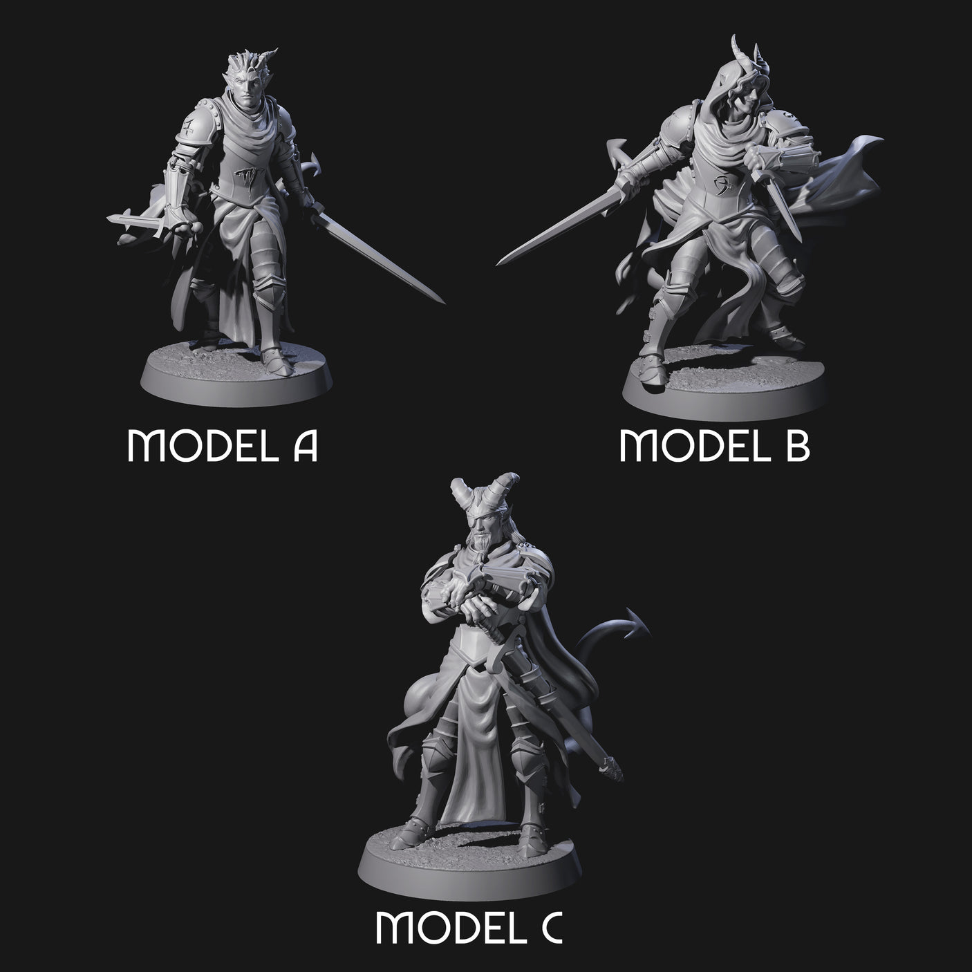 Valiant Tiefling Knights Miniature for Dungeons and Dragons, Pathfinder or other TTRPGs