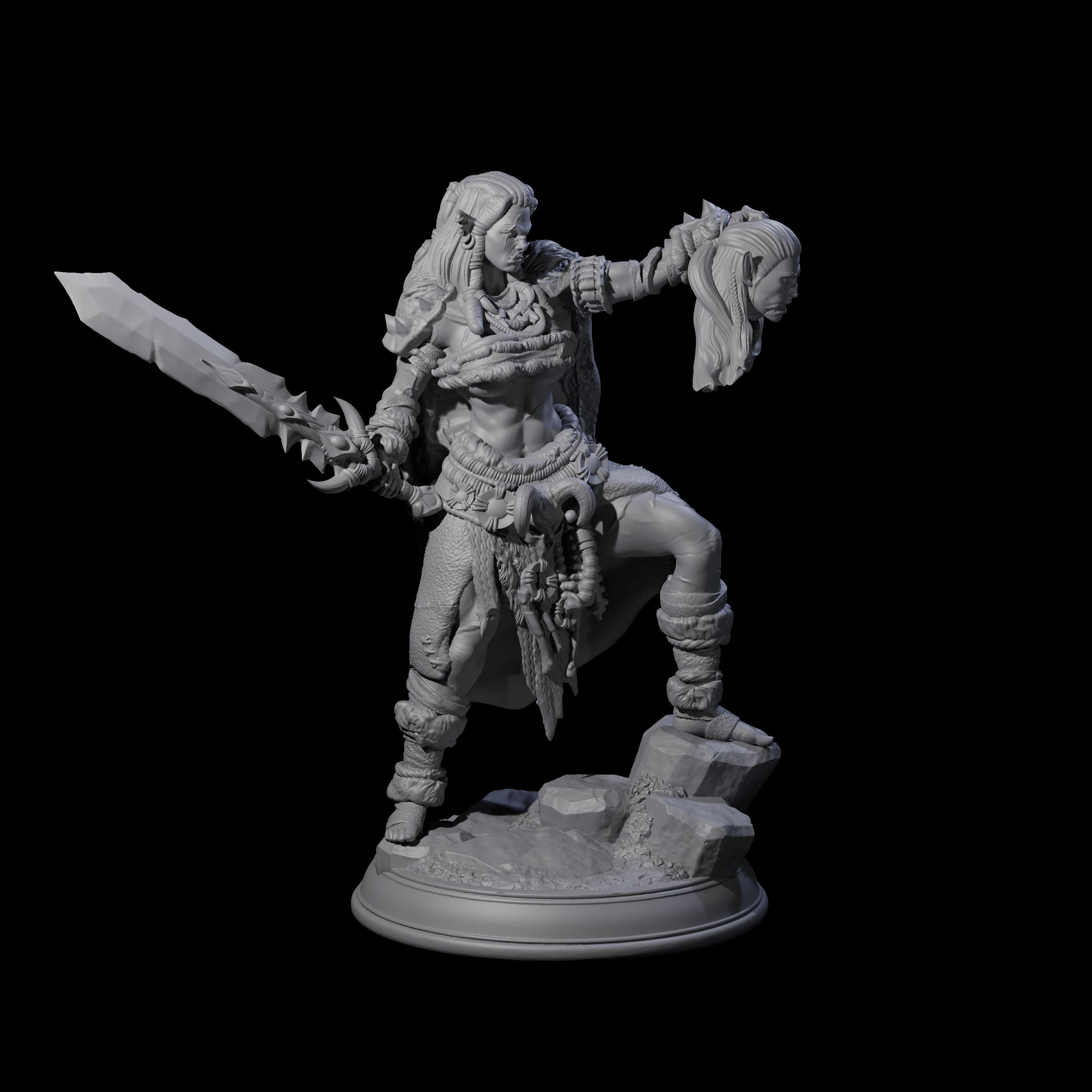 Victorious Half Orc Barbarian Miniature for Dungeons and Dragons, Pathfinder or other TTRPGs