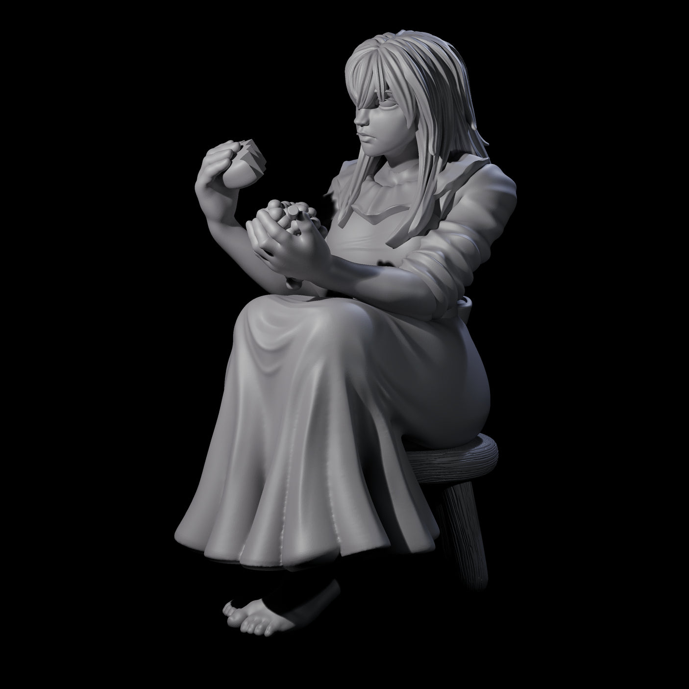Violett - Young Villager on a break Miniature for Dungeons and Dragons, Pathfinder or other TTRPGs