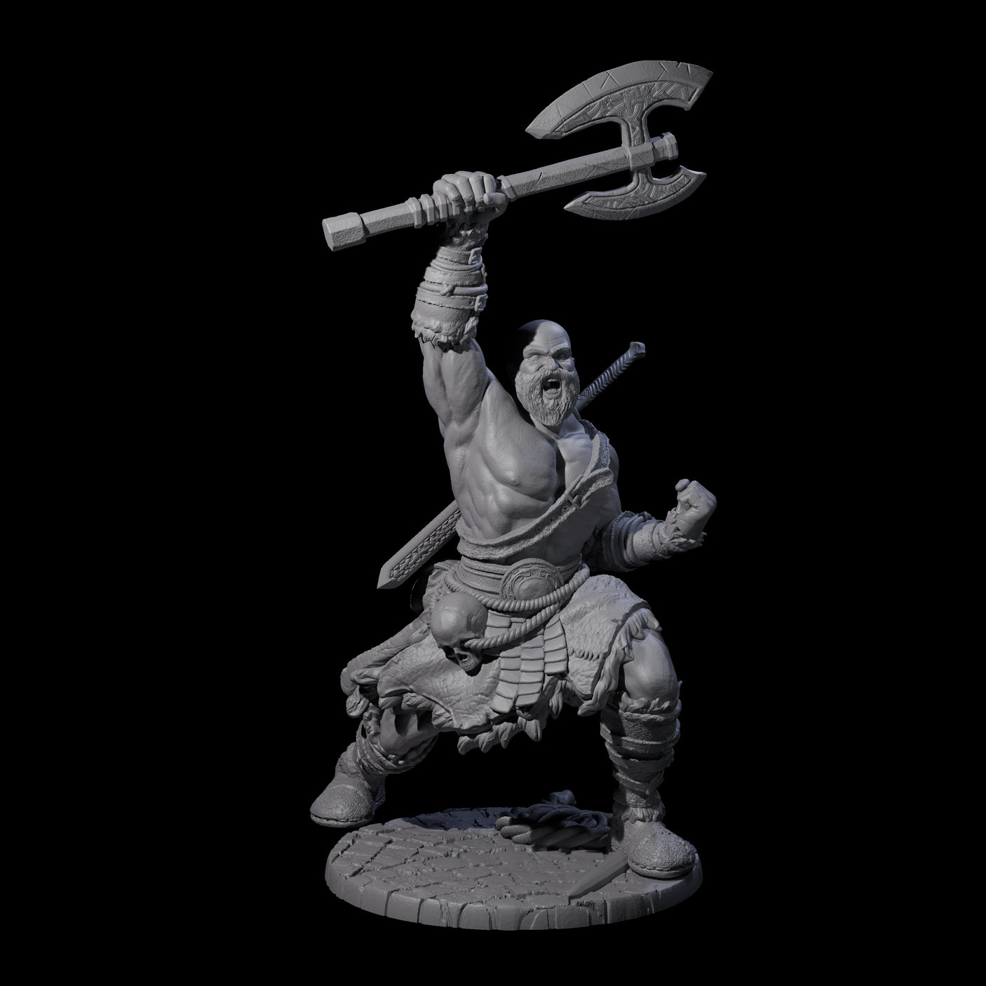 Virtix - Roaring Barbarian Miniature for Dungeons and Dragons, Pathfinder or other TTRPGs