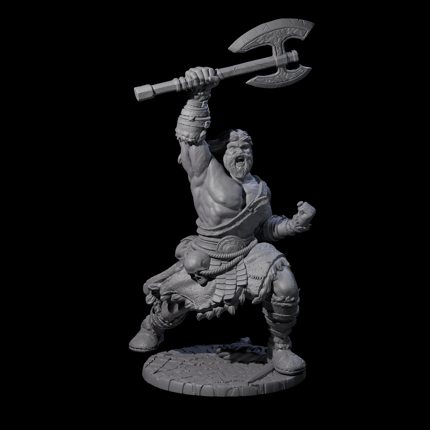 Virtix - Roaring Barbarian Miniature for Dungeons and Dragons, Pathfinder or other TTRPGs