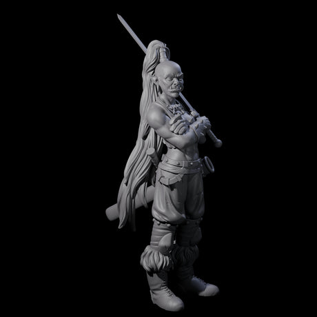 Waiting Orc Female Barbarian Miniature for Dungeons and Dragons, Pathfinder or other TTRPGs