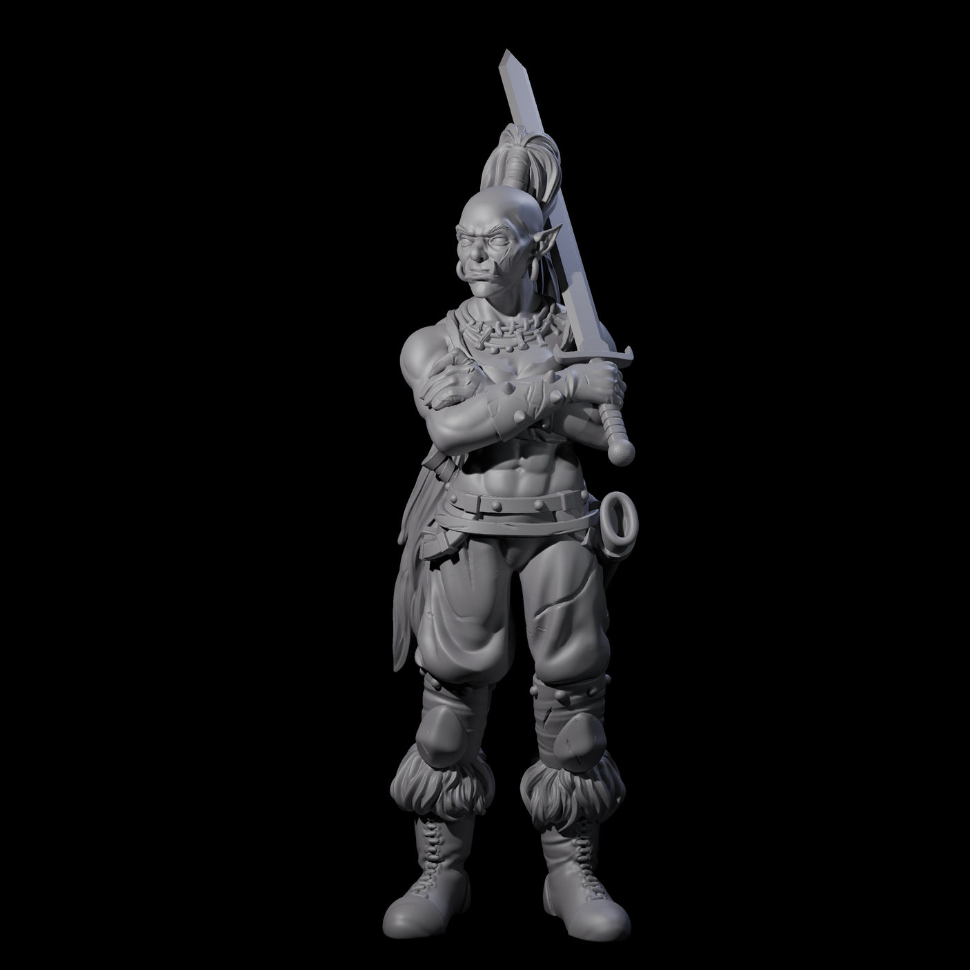 Waiting Orc Female Barbarian Miniature for Dungeons and Dragons, Pathfinder or other TTRPGs