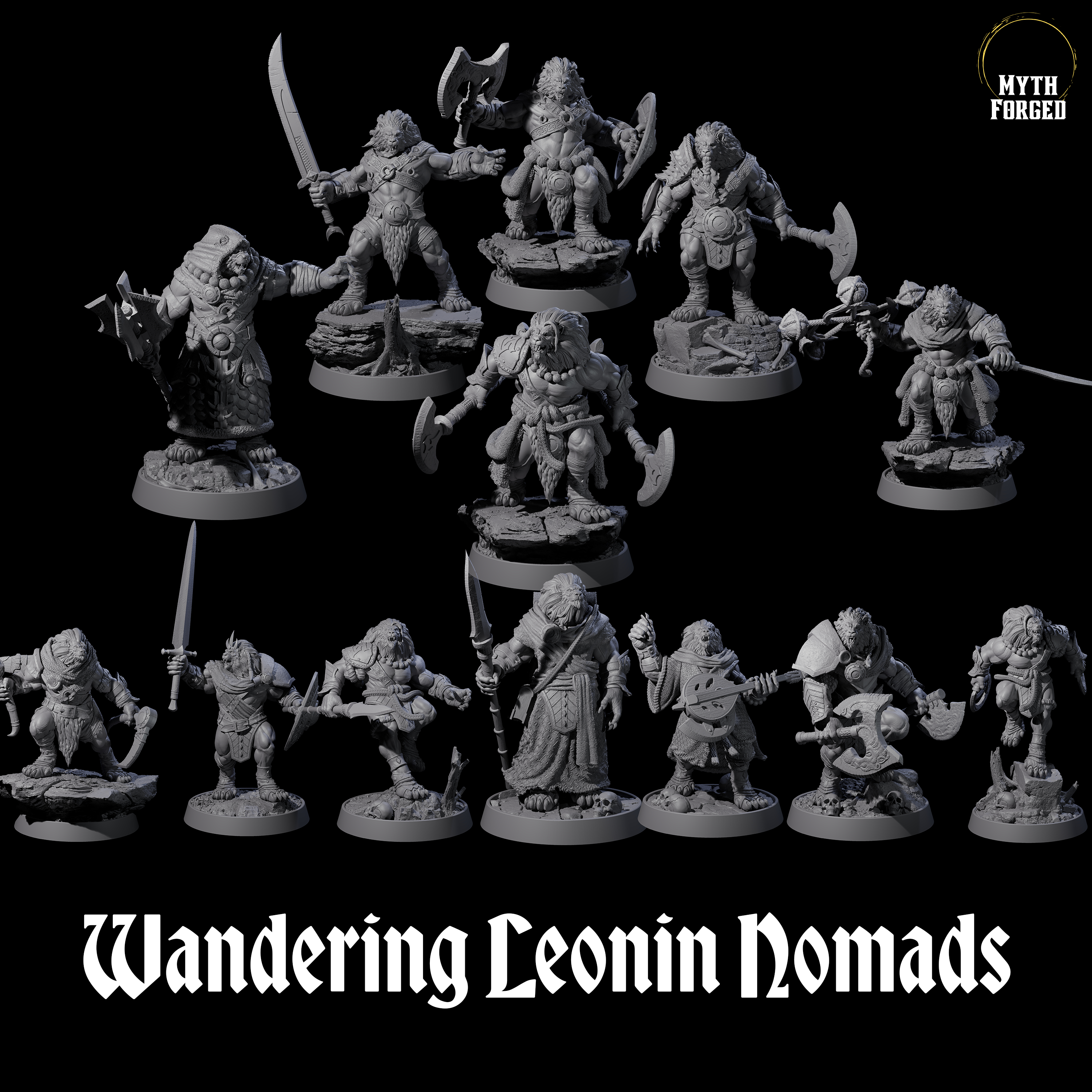 Wandering Leonin Nomads Miniature for Dungeons and Dragons, Pathfinder or other TTRPGs