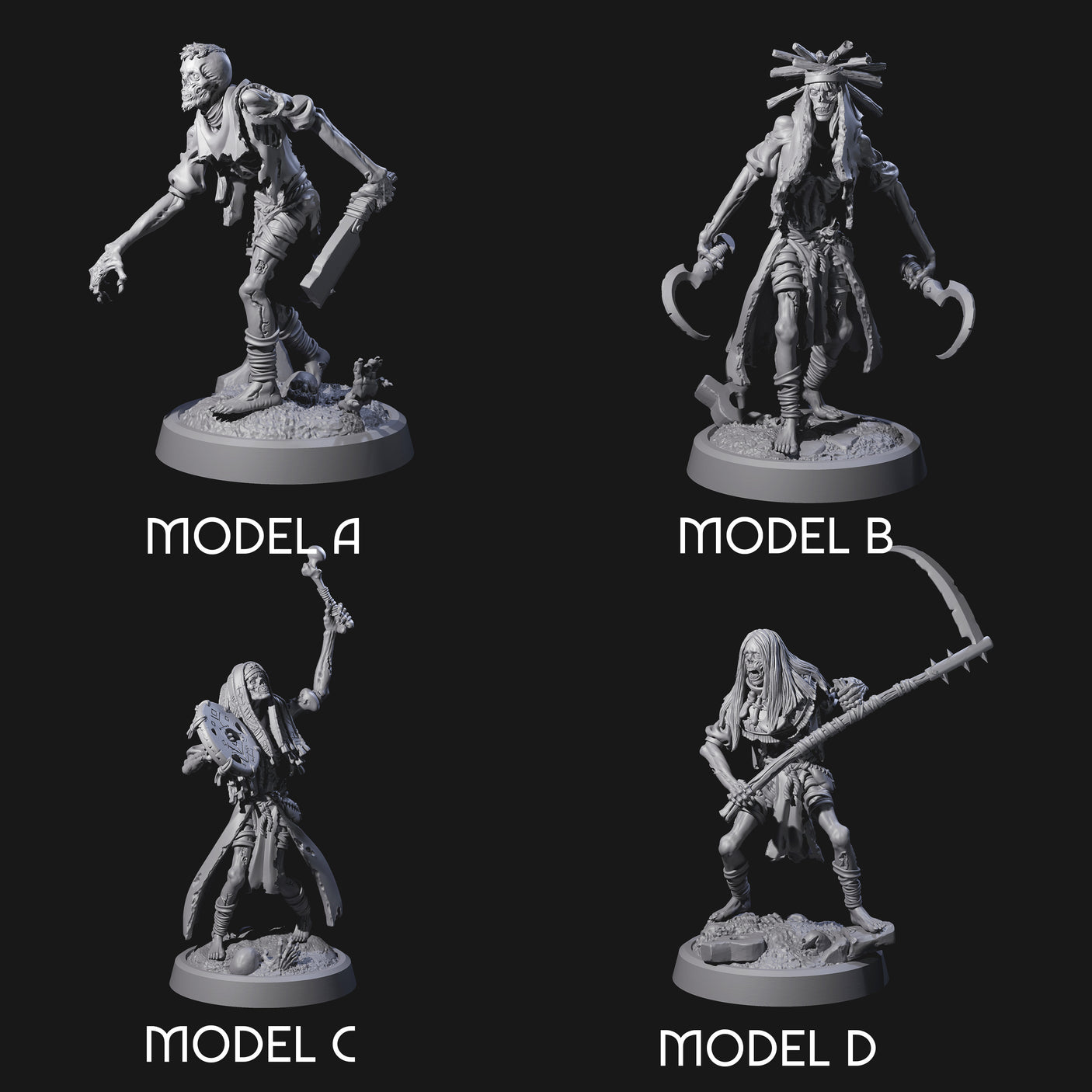 Weathered Zombie Serfs Miniature for Dungeons and Dragons, Pathfinder or other TTRPGs