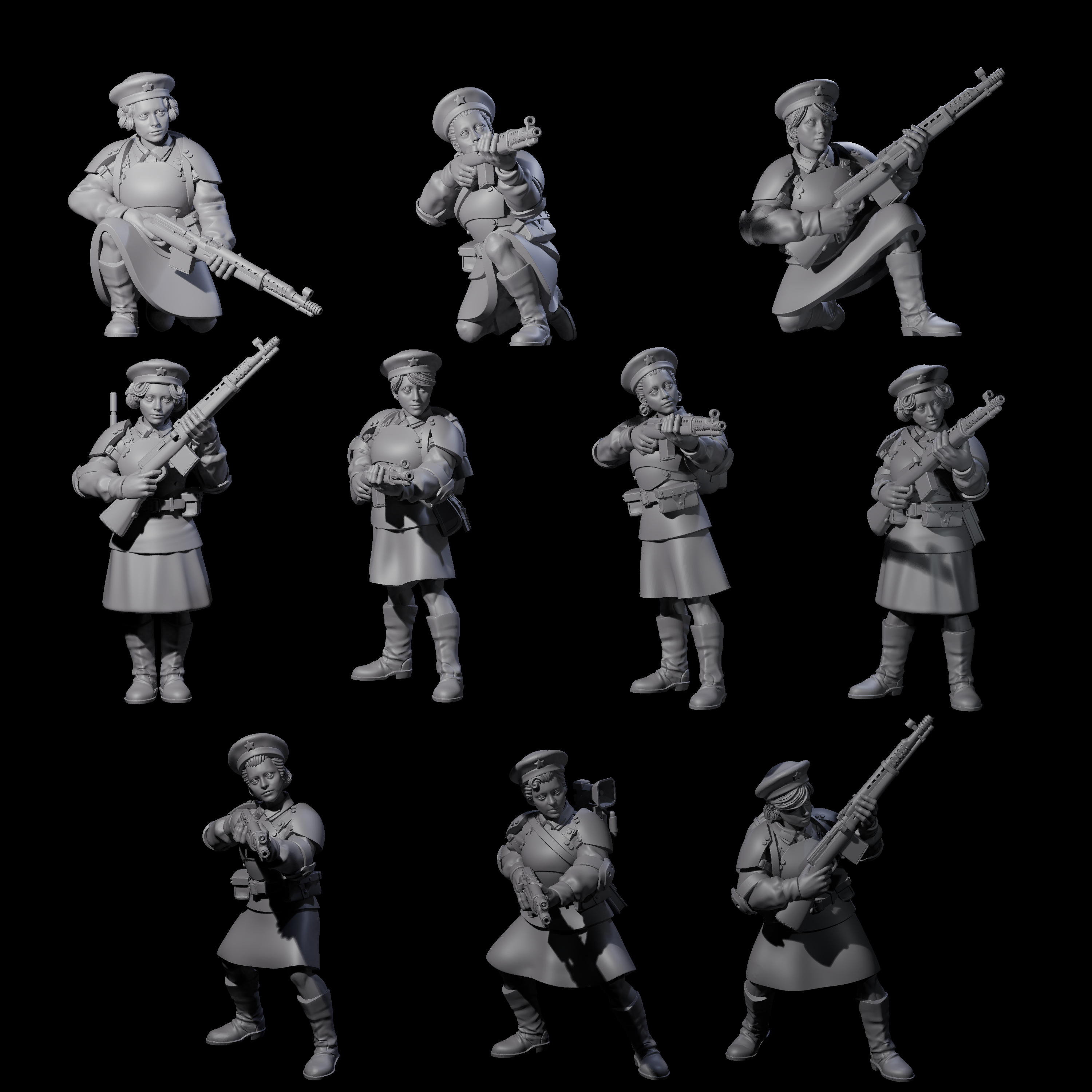 Weird War Soviet Shooting War Maiden Riflemen Miniature for Dungeons and Dragons, Pathfinder or other TTRPGs