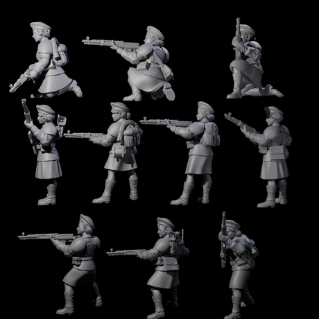Weird War Soviet Shooting War Maiden Riflemen Miniature for Dungeons and Dragons, Pathfinder or other TTRPGs