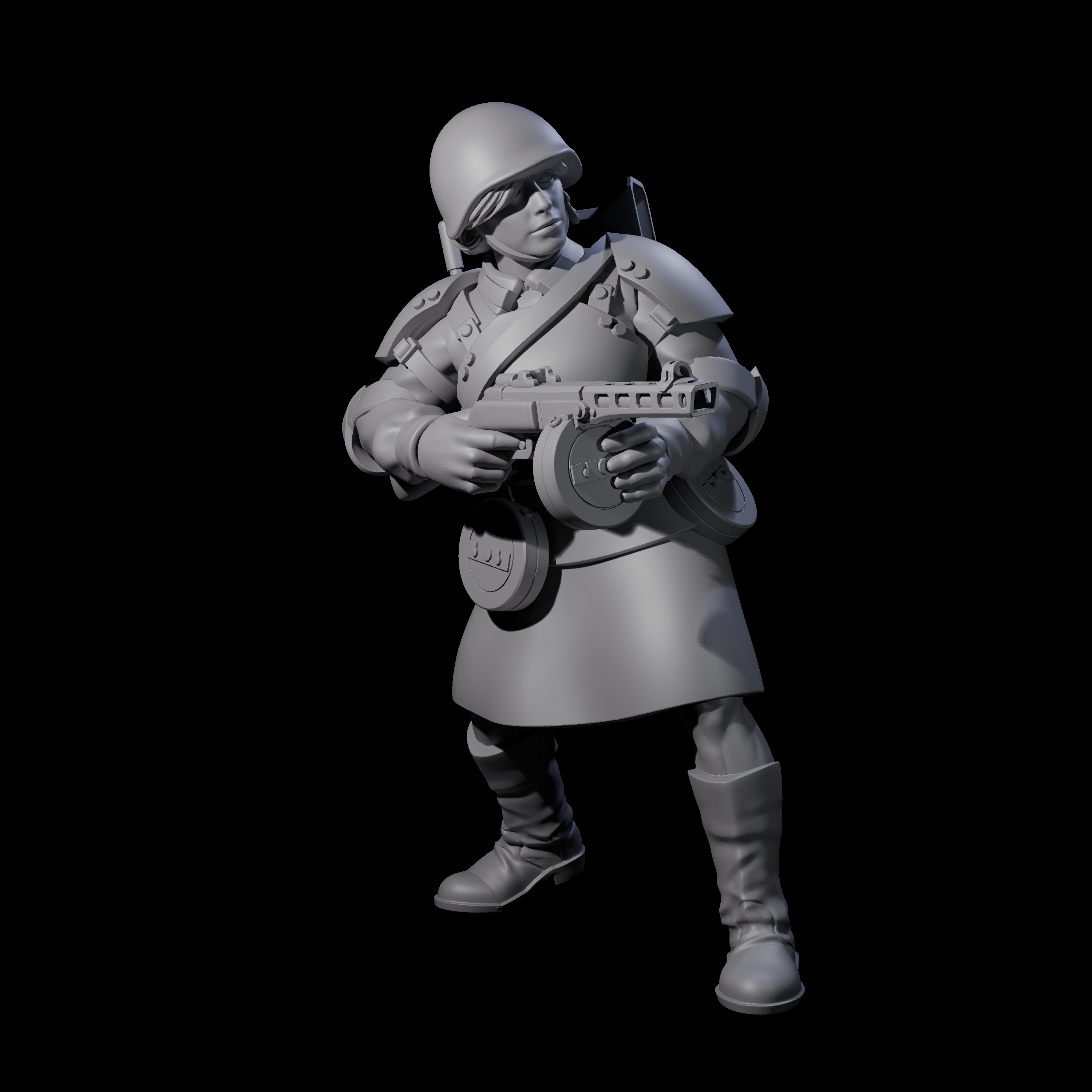 Weird War Soviet Spraying SMG War Maiden A Miniature for Dungeons and Dragons, Pathfinder or other TTRPGs