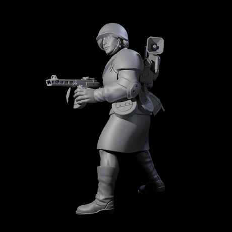Weird War Soviet Spraying SMG War Maiden A Miniature for Dungeons and Dragons, Pathfinder or other TTRPGs