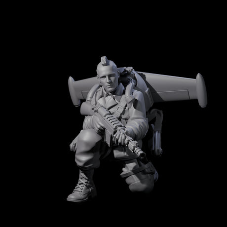 Weird War USA Blind Firing Jetpack Trooper A Miniature for Dungeons and Dragons, Pathfinder or other TTRPGs