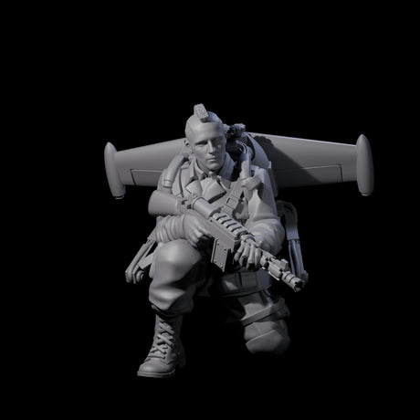 Weird War USA Blind Firing Jetpack Trooper A Miniature for Dungeons and Dragons, Pathfinder or other TTRPGs