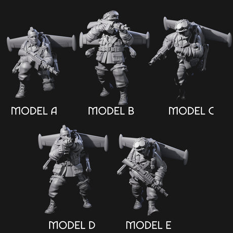 Weird War USA Blind Firing Jetpack Troopers Miniature for Dungeons and Dragons, Pathfinder or other TTRPGs