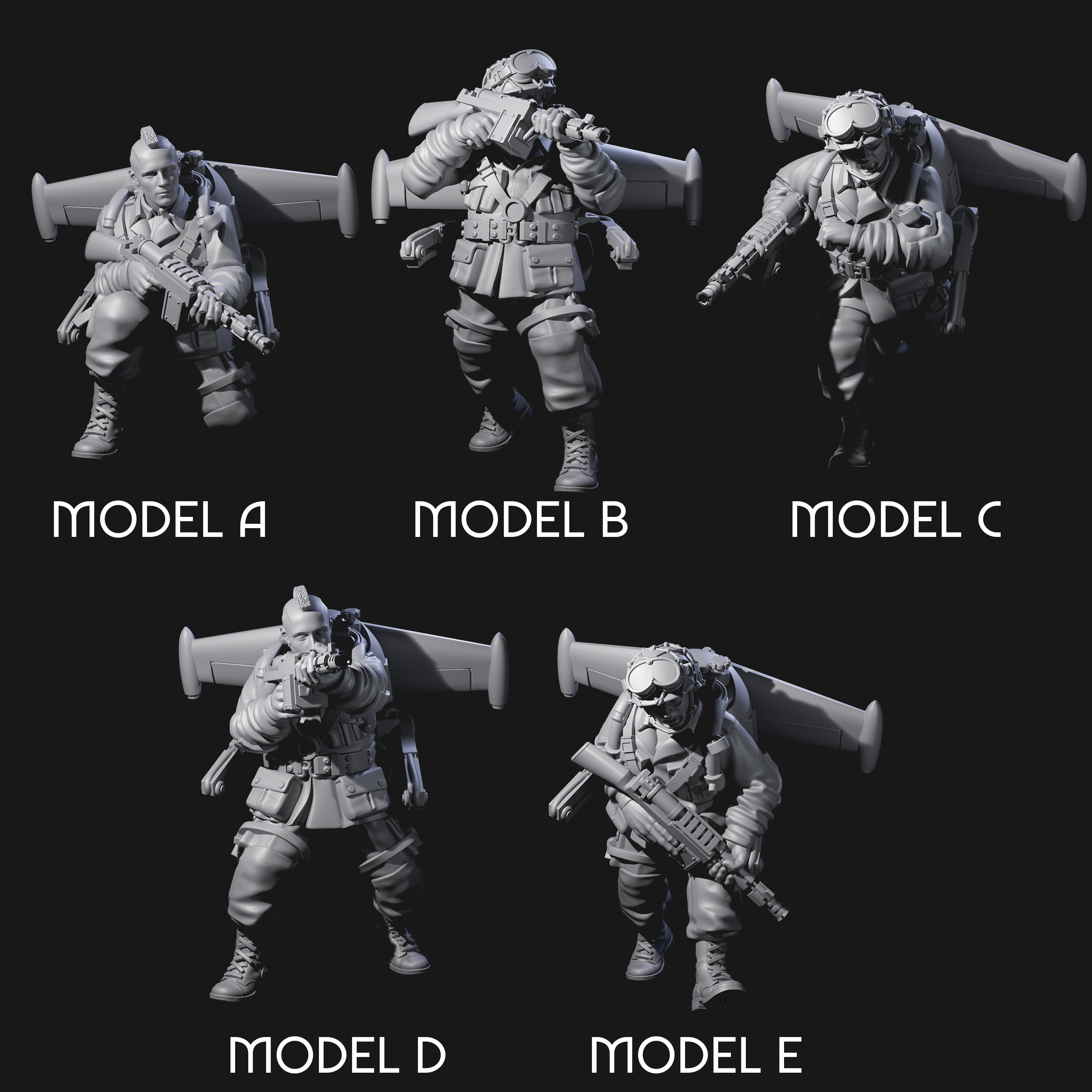 Weird War USA Blind Firing Jetpack Troopers Miniature for Dungeons and Dragons, Pathfinder or other TTRPGs