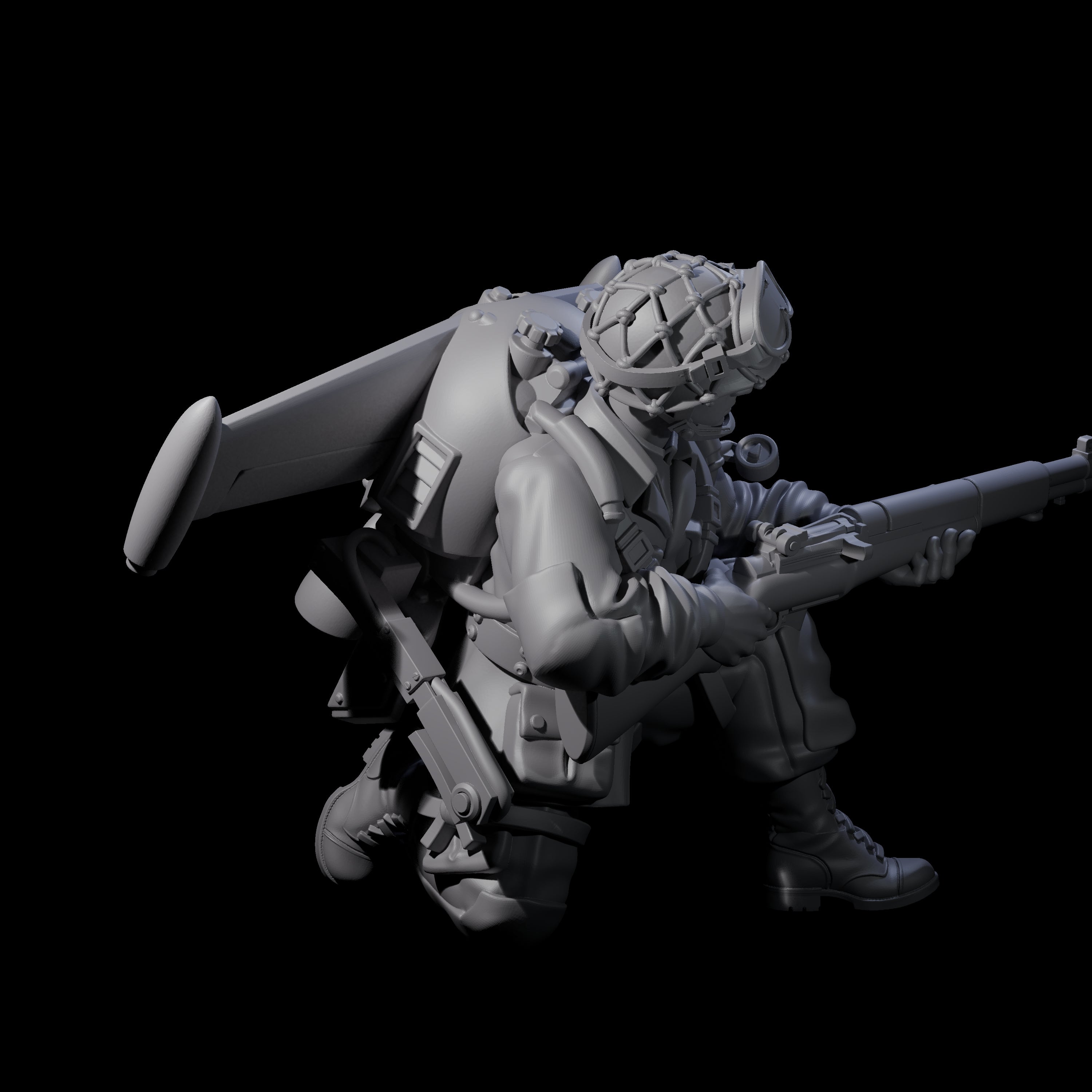 Weird War USA Diving Jetpack Rifleman F Miniature for Dungeons and Dragons, Pathfinder or other TTRPGs
