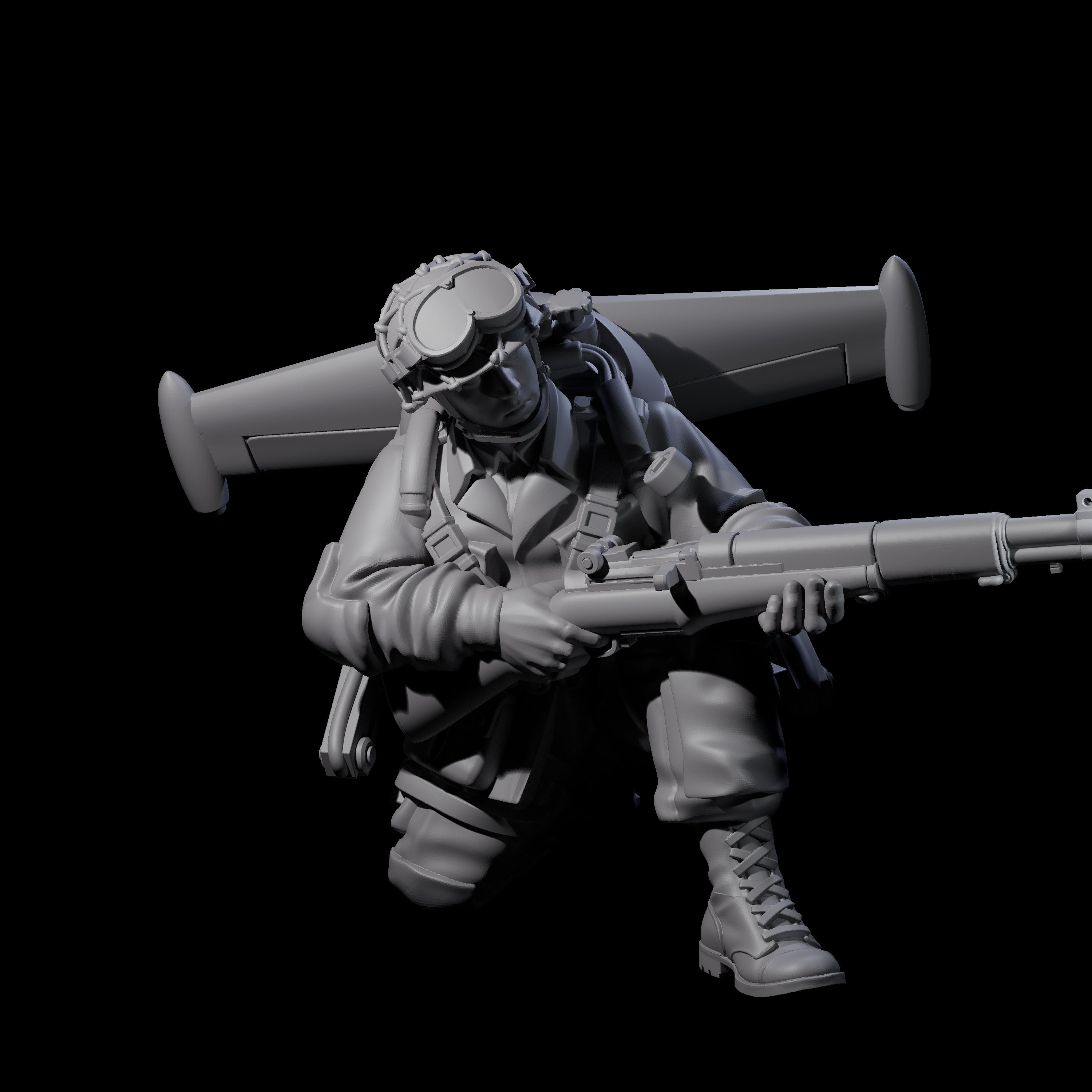 Weird War USA Diving Jetpack Rifleman F Miniature for Dungeons and Dragons, Pathfinder or other TTRPGs
