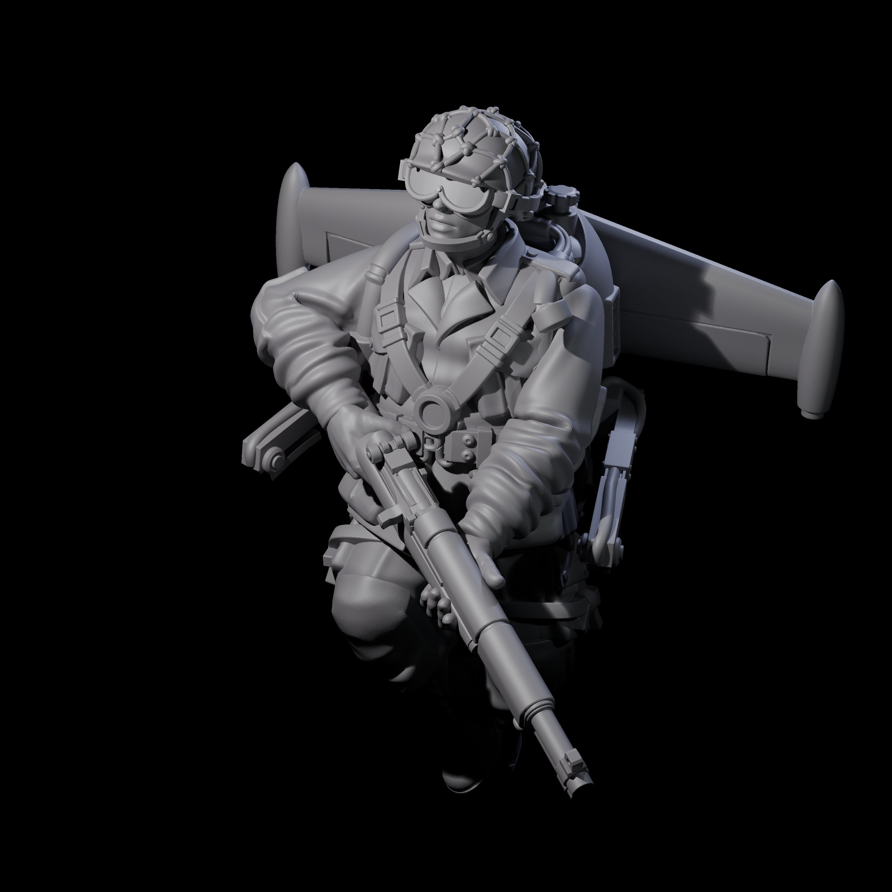 Weird War USA Diving Jetpack Rifleman J Miniature for Dungeons and Dragons, Pathfinder or other TTRPGs