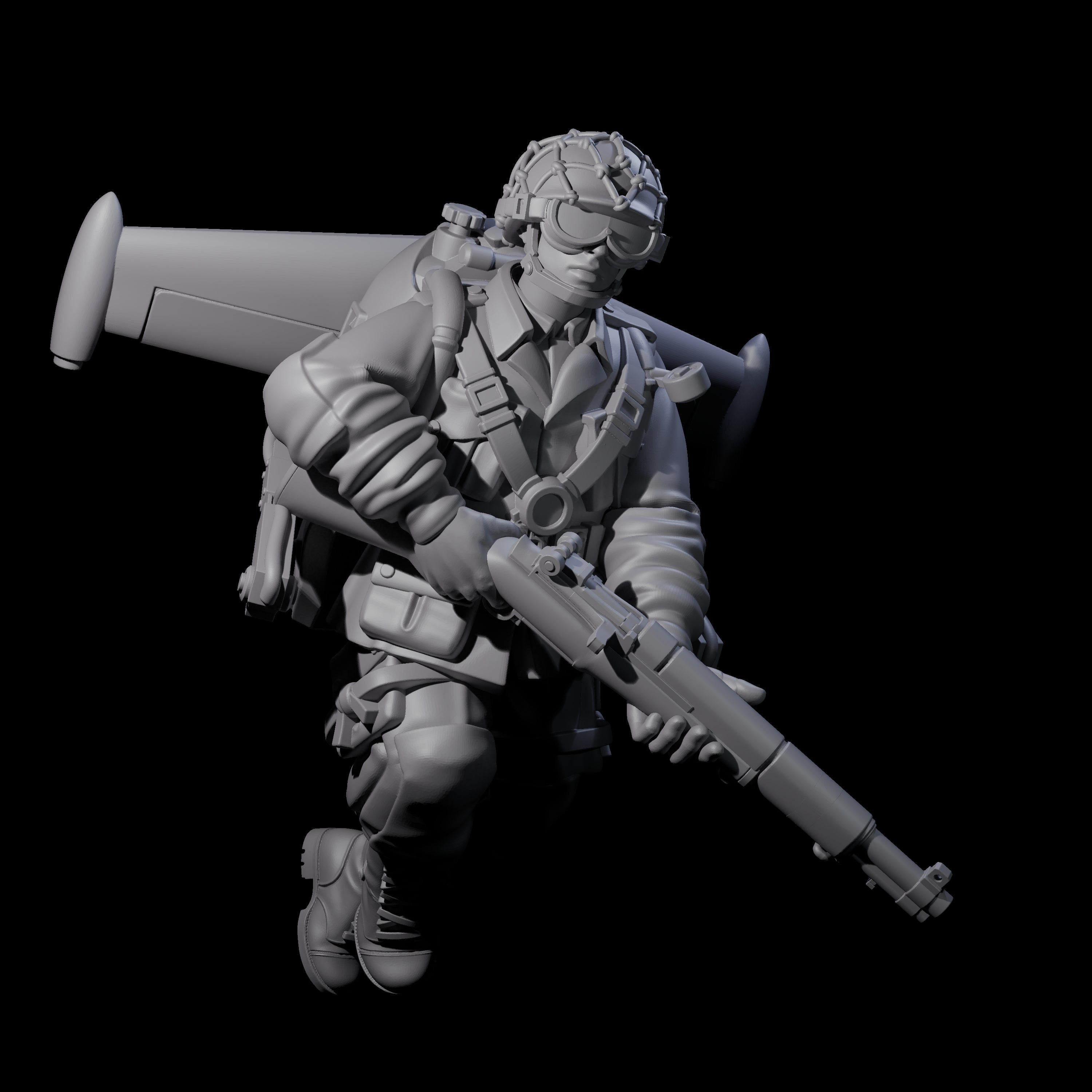 Weird War USA Diving Jetpack Rifleman J Miniature for Dungeons and Dragons, Pathfinder or other TTRPGs