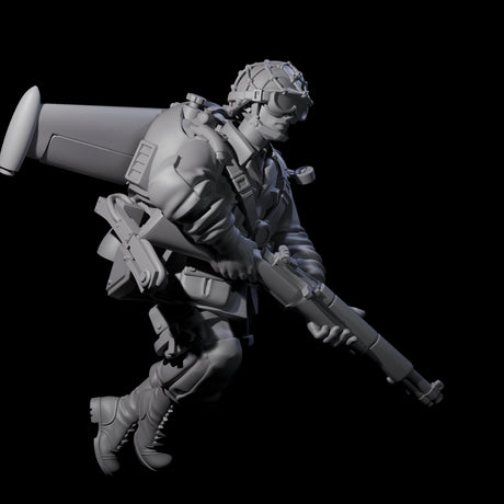 Weird War USA Diving Jetpack Rifleman J Miniature for Dungeons and Dragons, Pathfinder or other TTRPGs