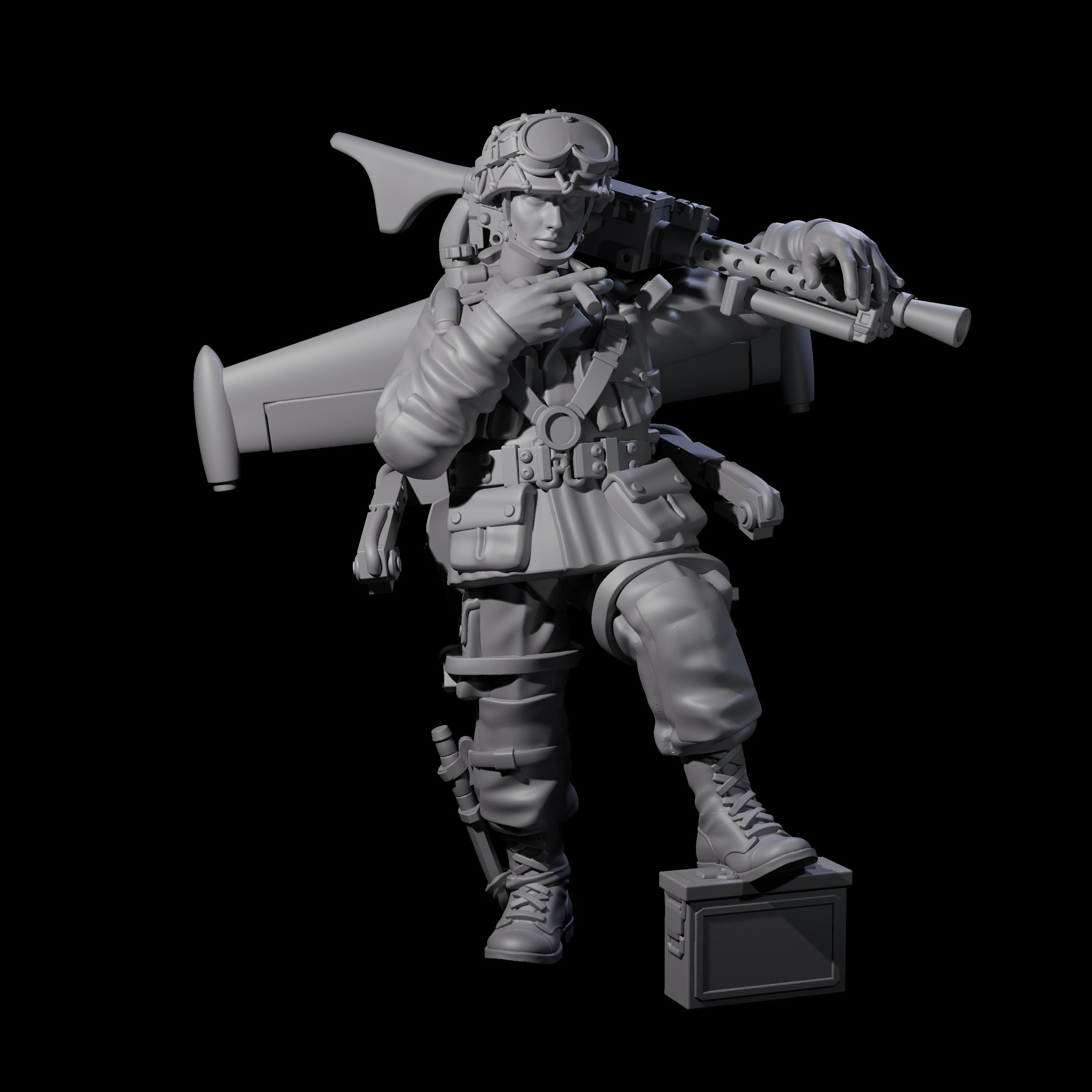 Weird War USA Resting Up Jetpack Machine Gunner A Miniature for Dungeons and Dragons, Pathfinder or other TTRPGs