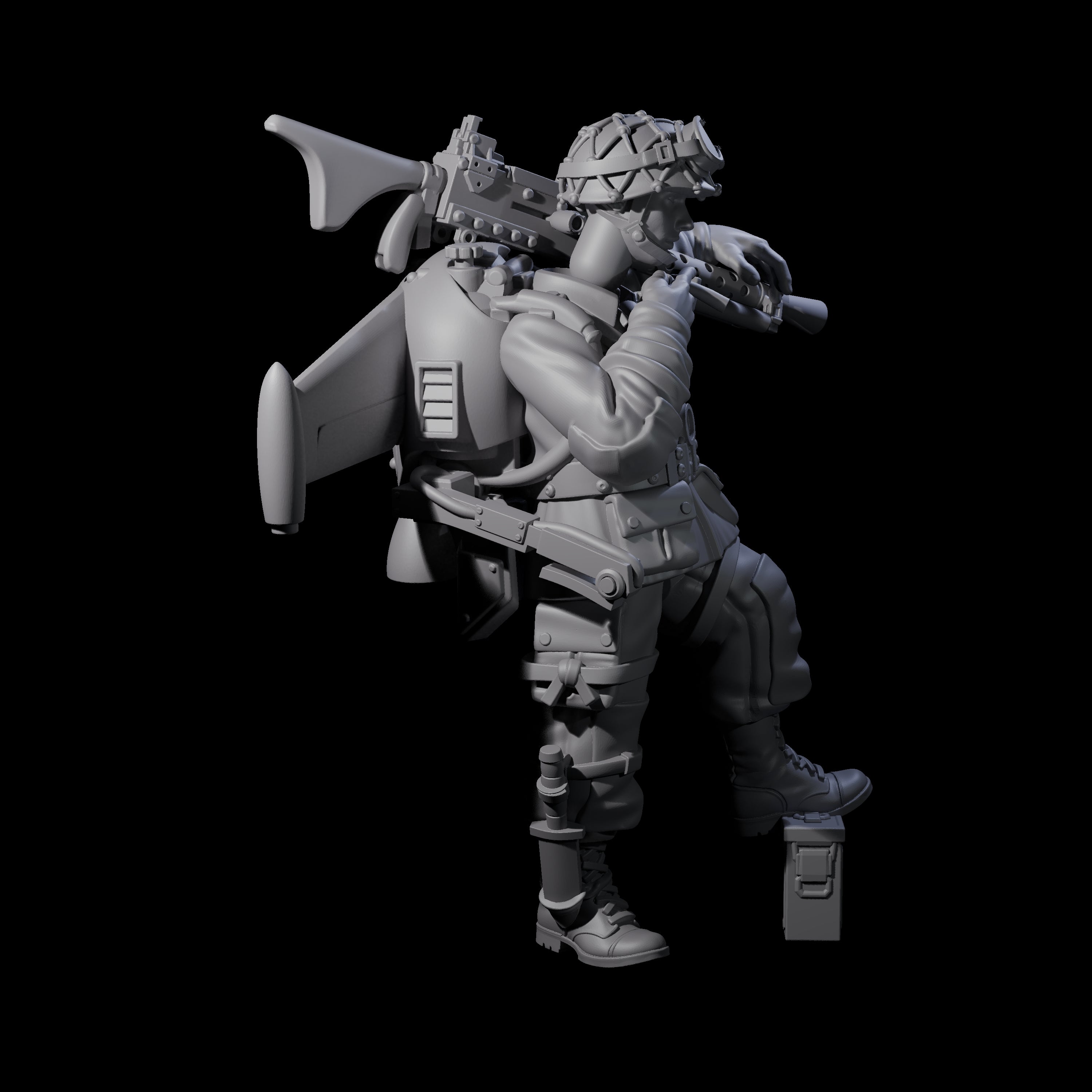Weird War USA Resting Up Jetpack Machine Gunner A Miniature for Dungeons and Dragons, Pathfinder or other TTRPGs