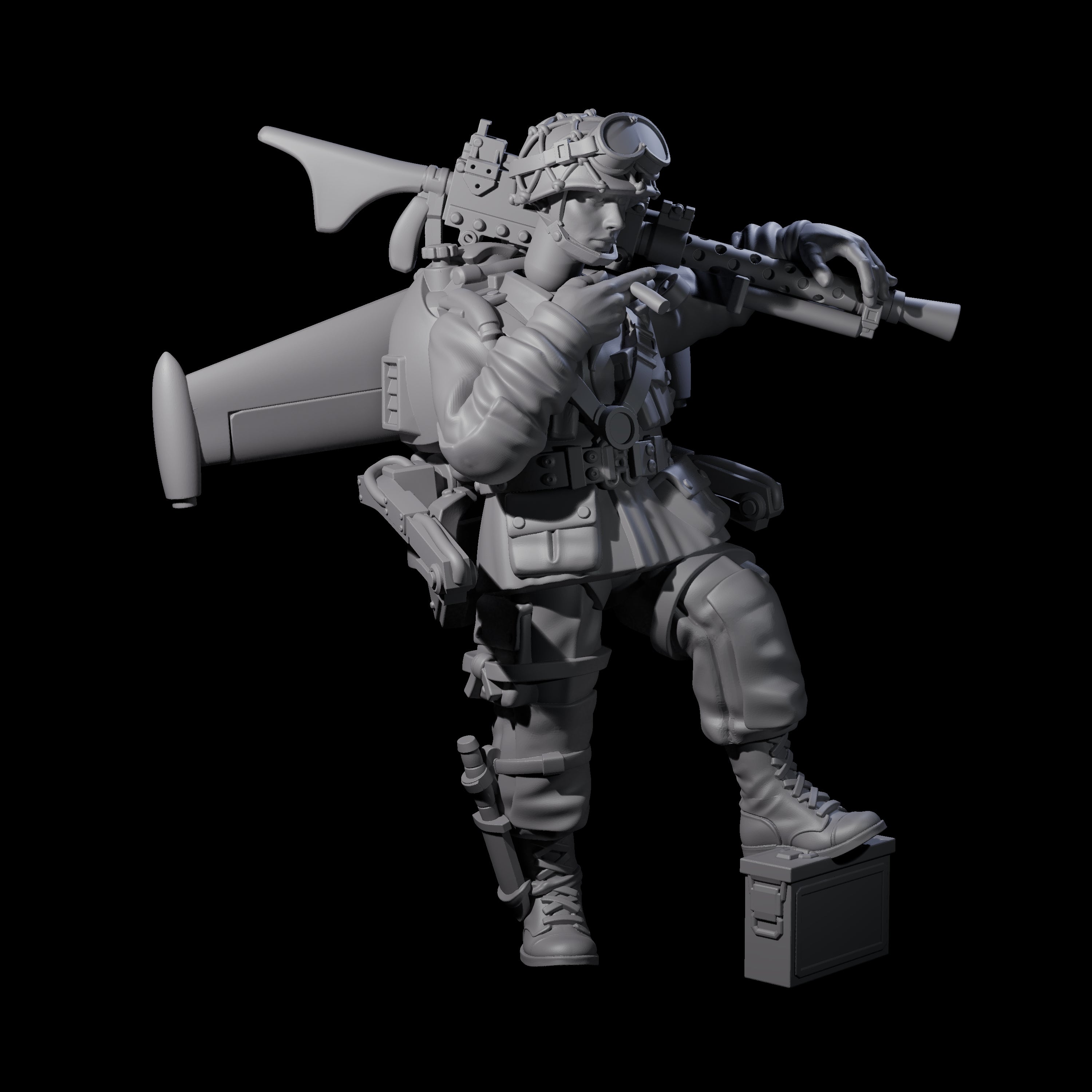 Weird War USA Resting Up Jetpack Machine Gunner A Miniature for Dungeons and Dragons, Pathfinder or other TTRPGs