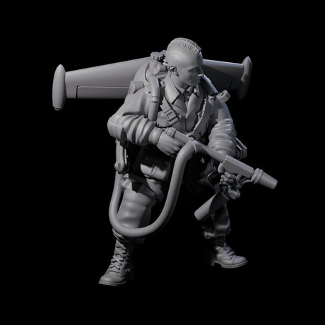 Weird War USA Scorched Jetpack Flamethrower B Miniature for Dungeons and Dragons, Pathfinder or other TTRPGs